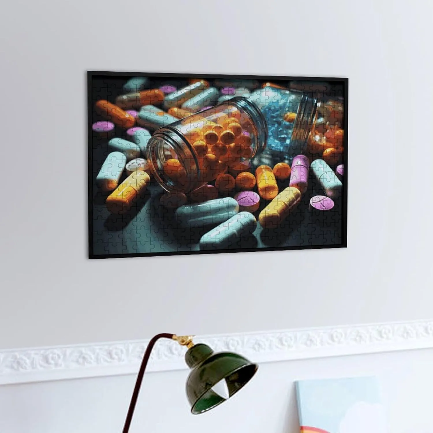 Friend Creative Gift Toys Medicine Pills Wooden Puzzles for Adults 300 PCS biographical Unique Shape Puzzles Wall Art Home Decor for Puzzle Lovers, Family, 