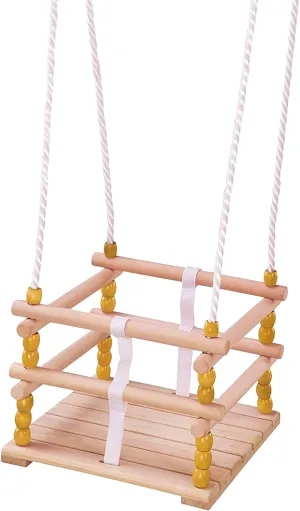 Fun$ Wood Colour 40192 Wooden Mesh Swing for Babies from 1 Year haul neck sheer somerset Old$ with Adjustable Straps and Steel Rings$ Load Capacity up to 50 kg$ for Carefree Rocking 