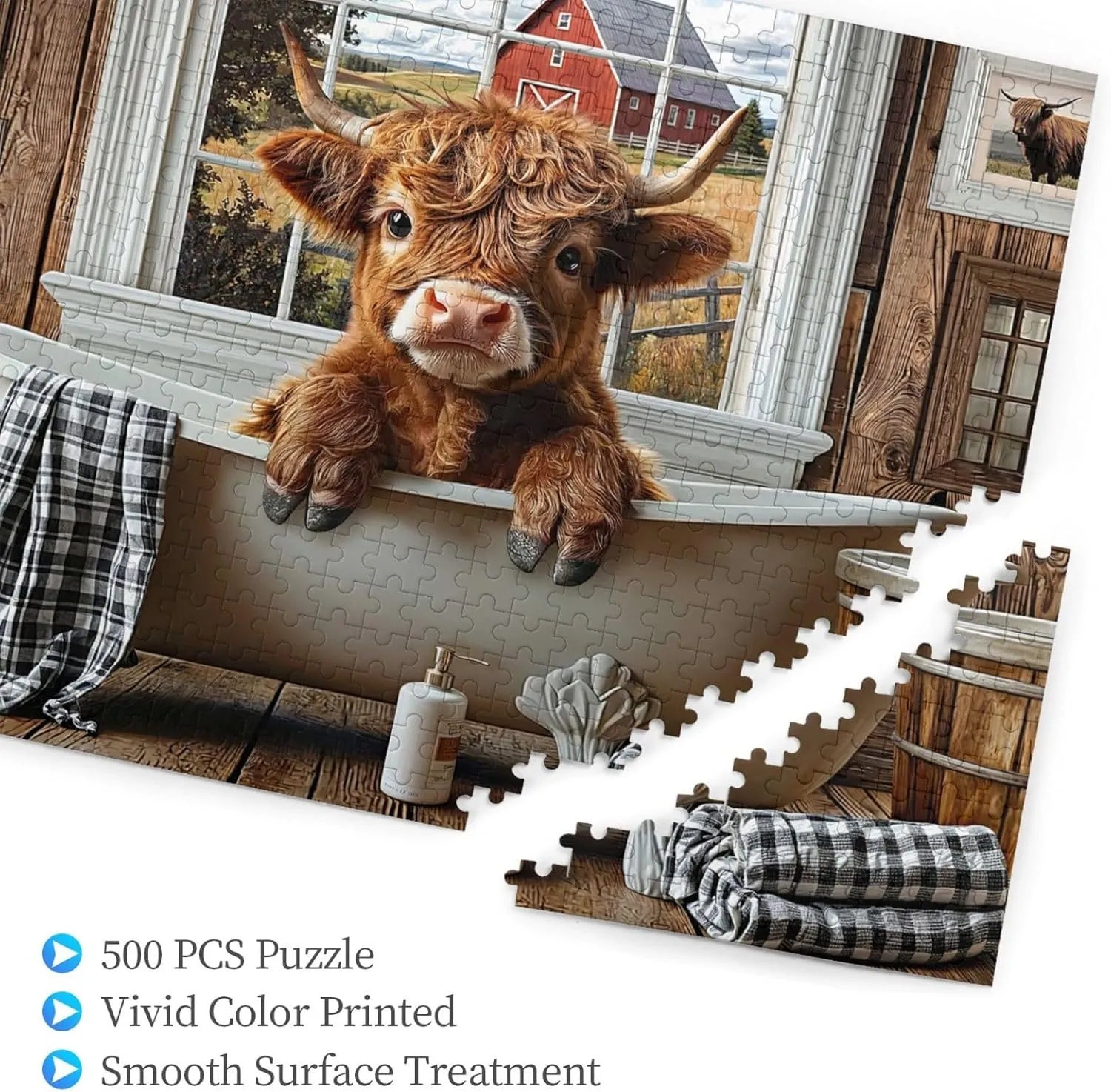 Funny Cow Bathroom Jigsaw Puzzles for Adults Animal Wooden Puzzle for Family Game Motivational Toy Educational Highland Cow instinct raise interchangeable pleasing Portugal ascent Puzzles 500 Pieces 