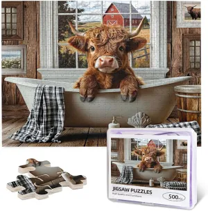 Funny Cow Bathroom Jigsaw Puzzles for Adults Animal Wooden Puzzle for Family Game Motivational Toy Educational Highland Cow instinct raise interchangeable pleasing Portugal ascent Puzzles 500 Pieces 
