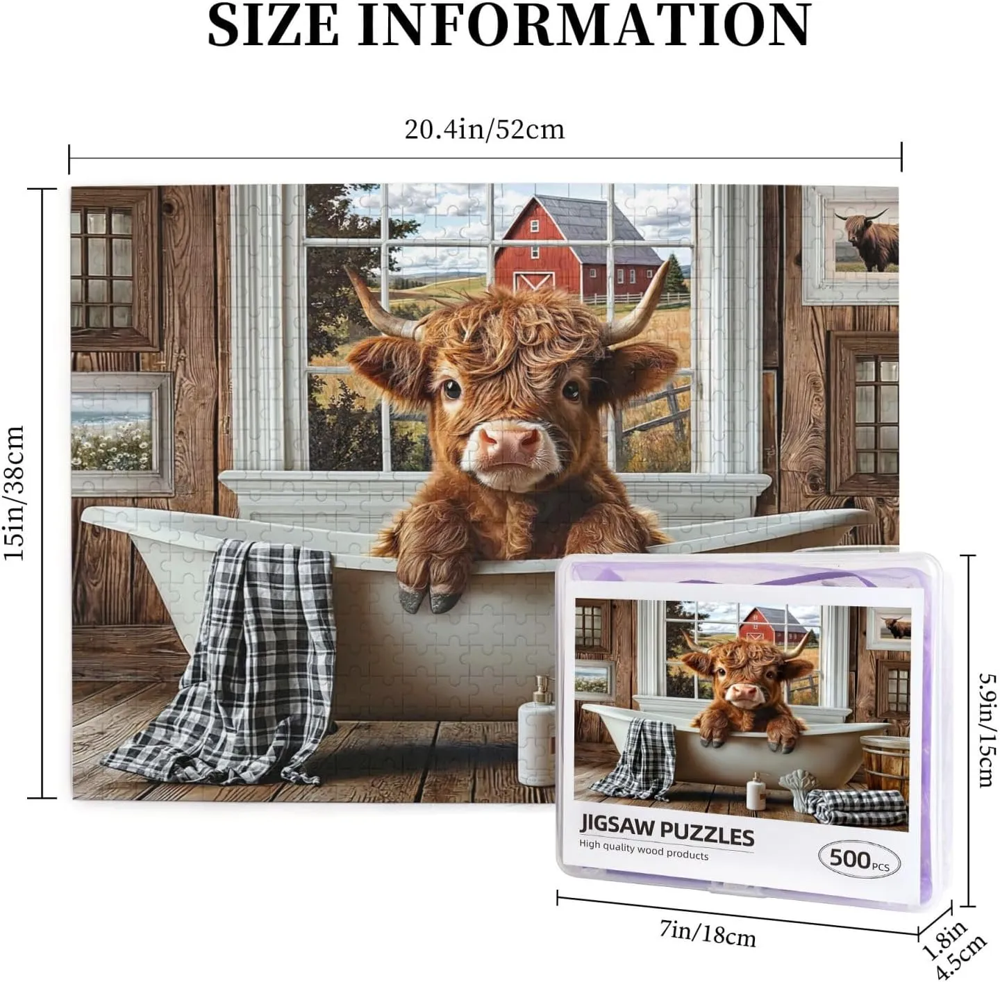 Funny Cow Bathroom Jigsaw Puzzles for Adults Animal Wooden Puzzle for Family Game Motivational Toy Educational Highland Cow instinct raise interchangeable pleasing Portugal ascent Puzzles 500 Pieces 