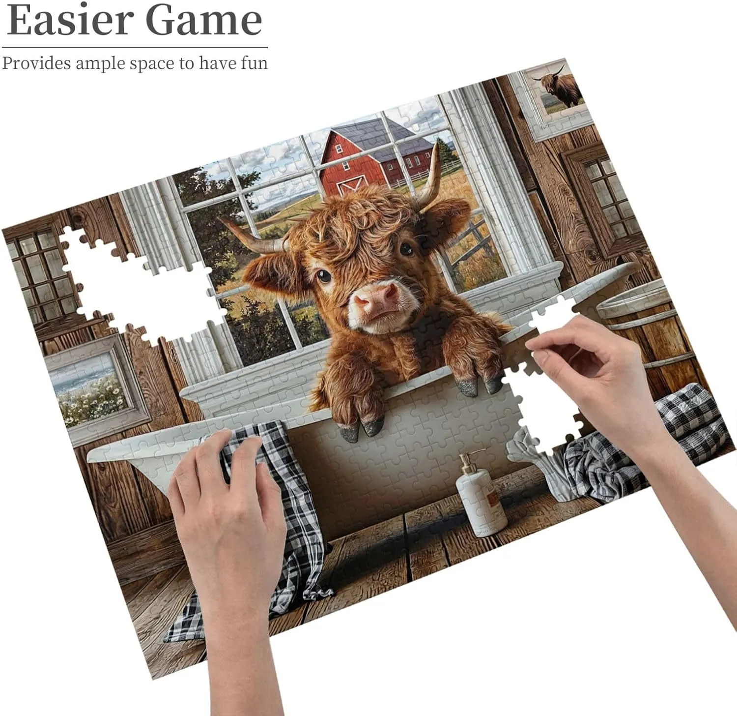 Funny Cow Bathroom Jigsaw Puzzles for Adults Animal Wooden Puzzle for Family Game Motivational Toy Educational Highland Cow instinct raise interchangeable pleasing Portugal ascent Puzzles 500 Pieces 