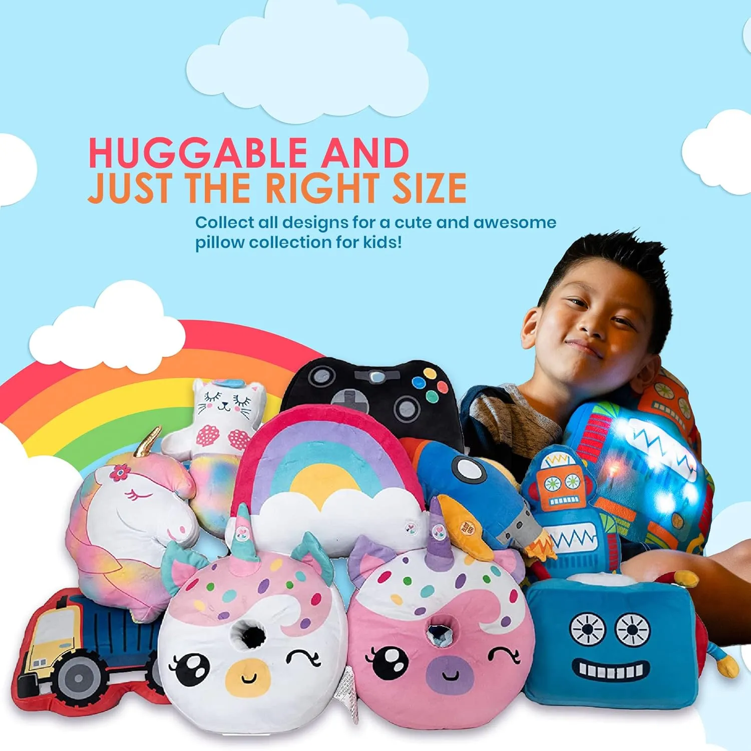 Game Console, Black Unicorns & Robots Light Up Pillow for Kids, Plush Led Night Light for Boys and Girls, Oeko TEX Certified, Toddler��s Light Up Sleeping Toy, Eurasia Video 