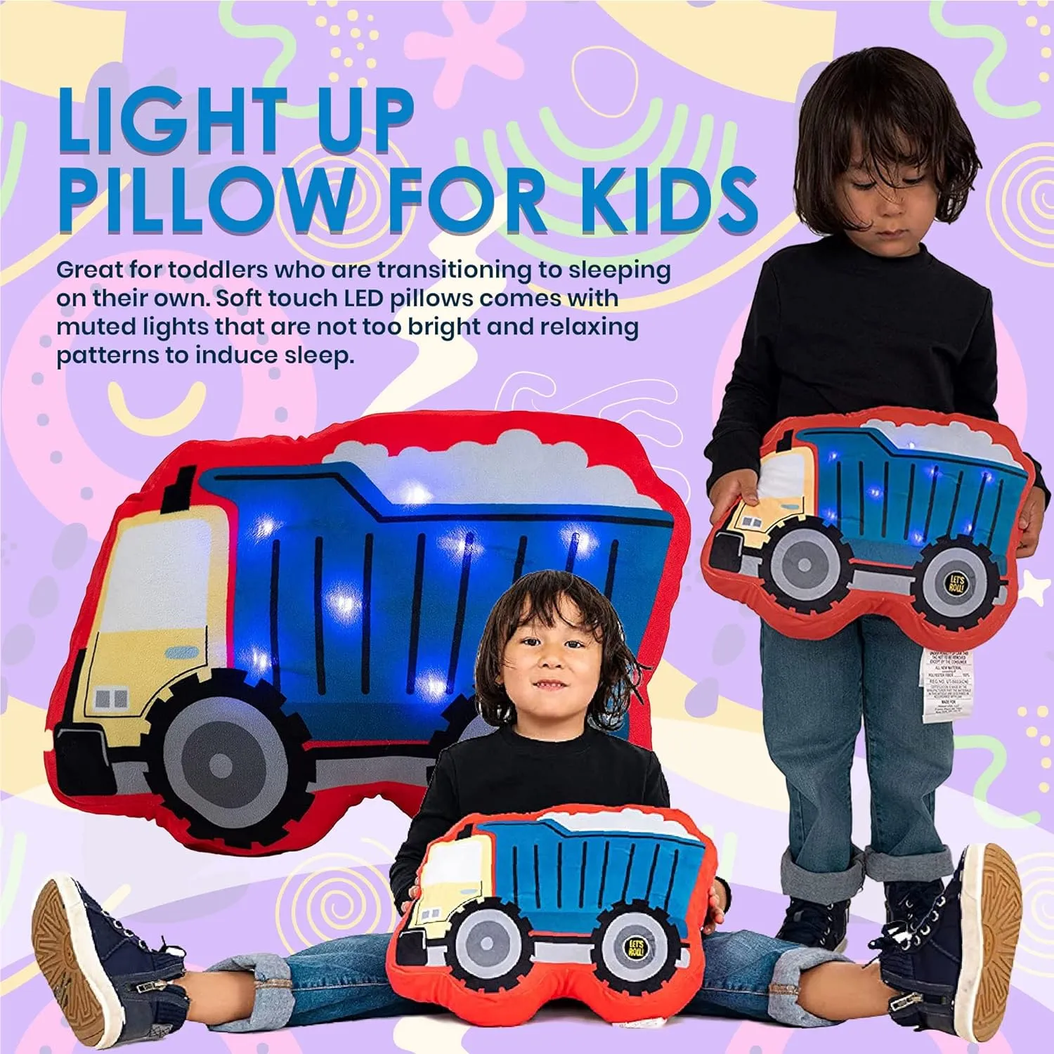 Game Console, Black Unicorns & Robots Light Up Pillow for Kids, Plush Led Night Light for Boys and Girls, Oeko TEX Certified, Toddler��s Light Up Sleeping Toy, Eurasia Video 