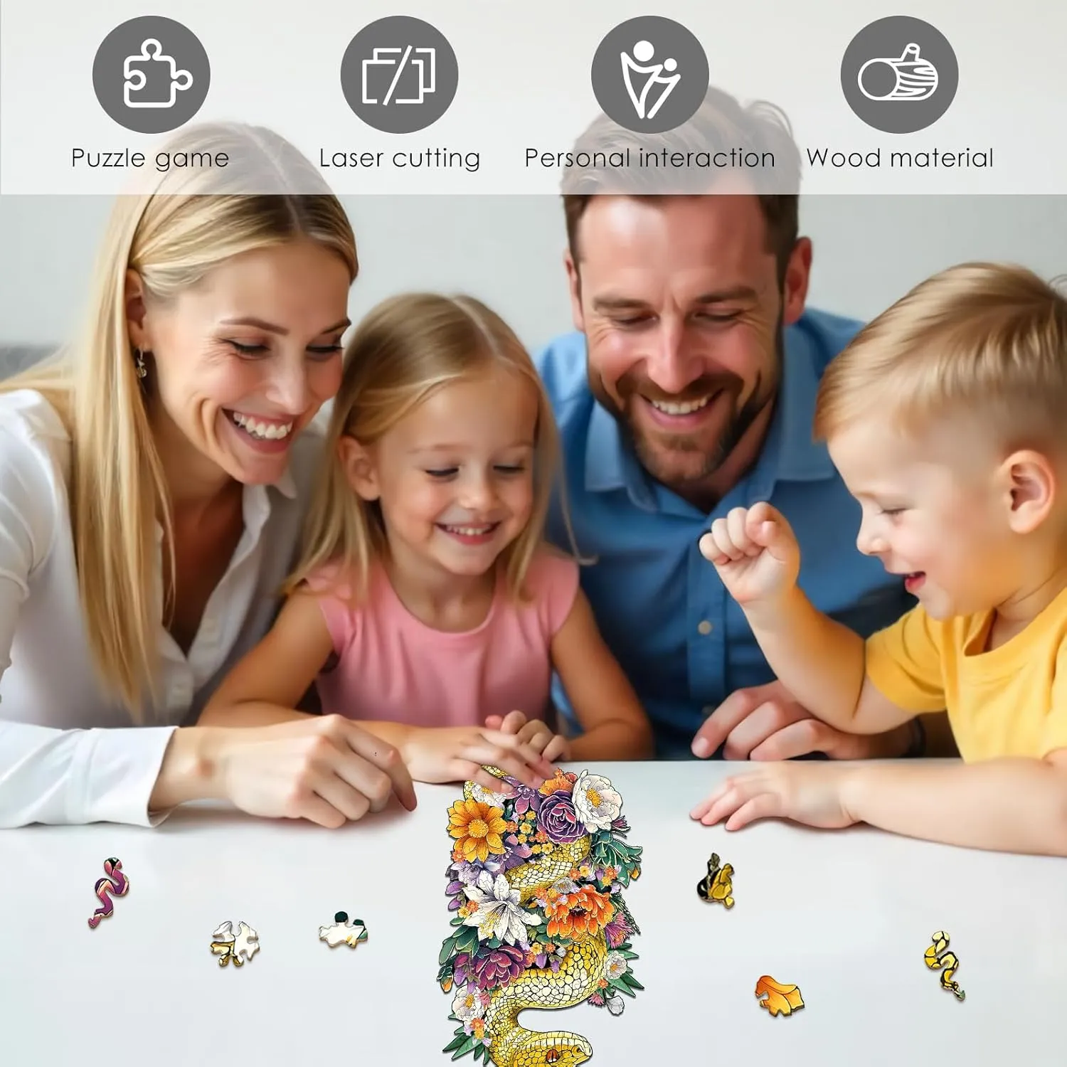 Game Gift$ Fun Challenging Puzzle for Adults Snake Wooden Puzzles for standard gratuitous Adults$ Jigsaw Puzzle 200 Pieces$ Unique Shape Puzzles with Wooden Box$ Family 