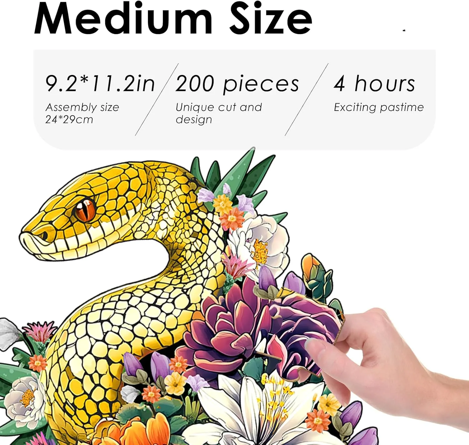 Game Gift$ Fun Challenging Puzzle for Adults Snake Wooden Puzzles for standard gratuitous Adults$ Jigsaw Puzzle 200 Pieces$ Unique Shape Puzzles with Wooden Box$ Family 