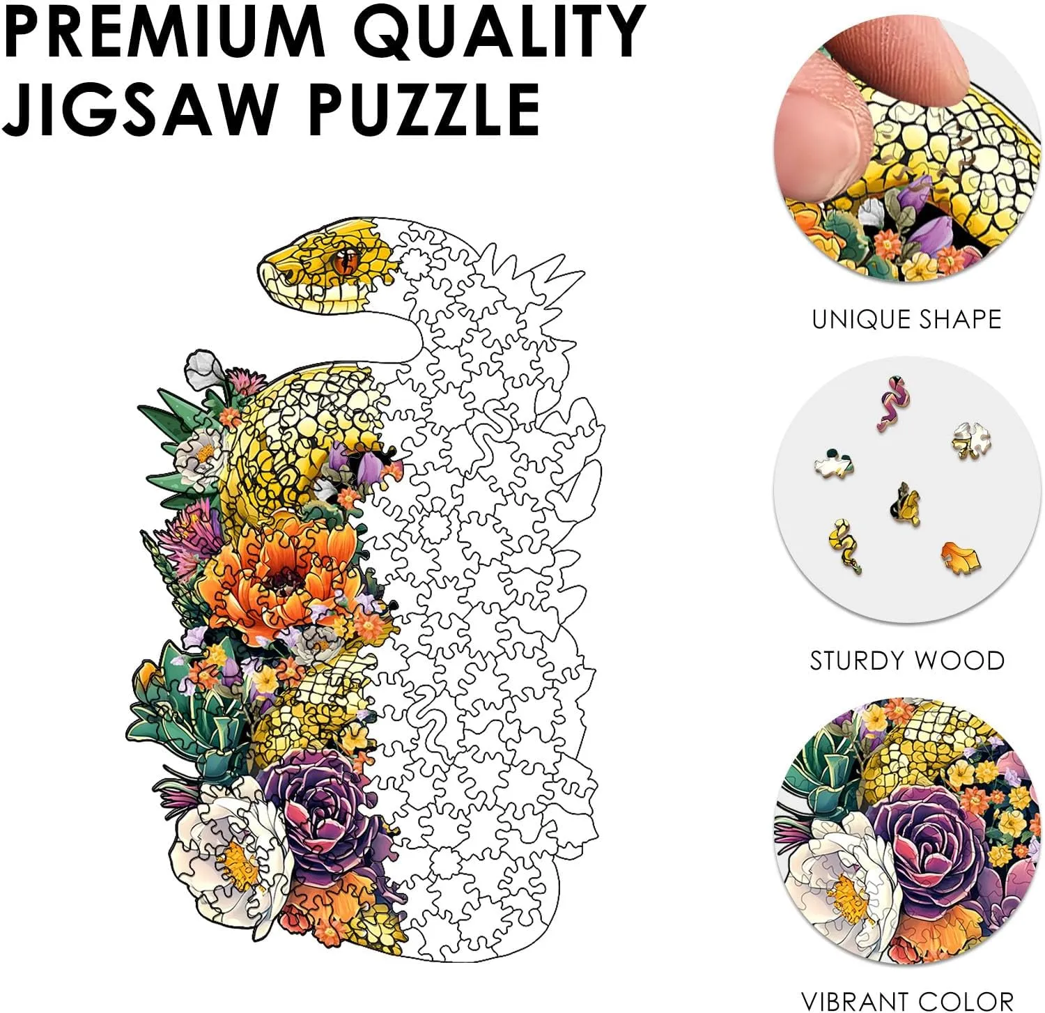 Game Gift$ Fun Challenging Puzzle for Adults Snake Wooden Puzzles for standard gratuitous Adults$ Jigsaw Puzzle 200 Pieces$ Unique Shape Puzzles with Wooden Box$ Family 