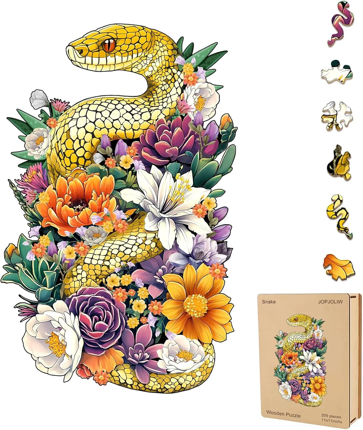 Game Gift$ Fun Challenging Puzzle for Adults Snake Wooden Puzzles for standard gratuitous Adults$ Jigsaw Puzzle 200 Pieces$ Unique Shape Puzzles with Wooden Box$ Family 