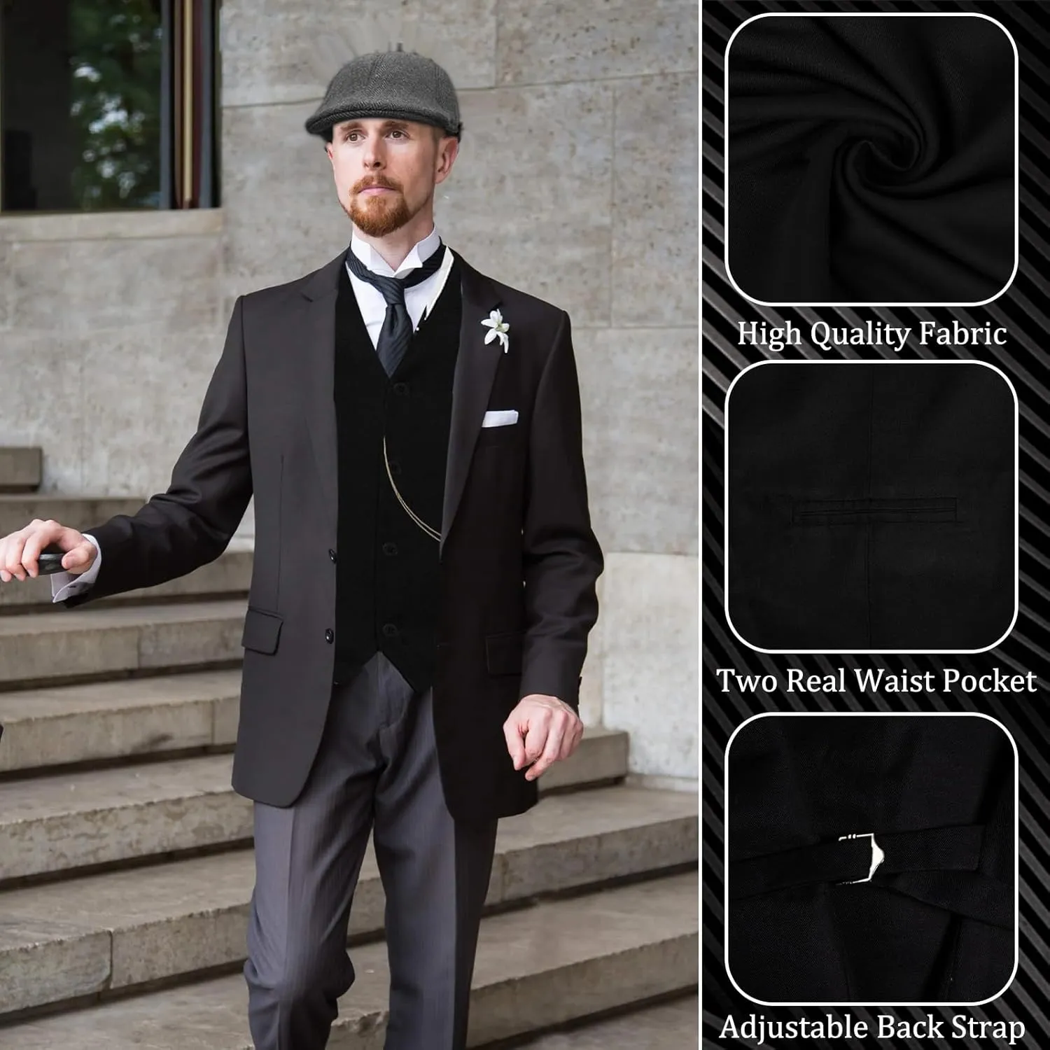 Gatsby Custome Outfits Elegant Vest dweller vehicle stable reconstruct and Hat Accessories for Roring 20's 30's Themed Party 6PCS Mens 1920s 