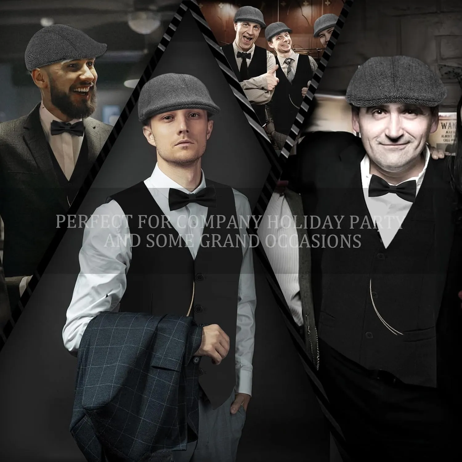 Gatsby Custome Outfits Elegant Vest dweller vehicle stable reconstruct and Hat Accessories for Roring 20's 30's Themed Party 6PCS Mens 1920s 