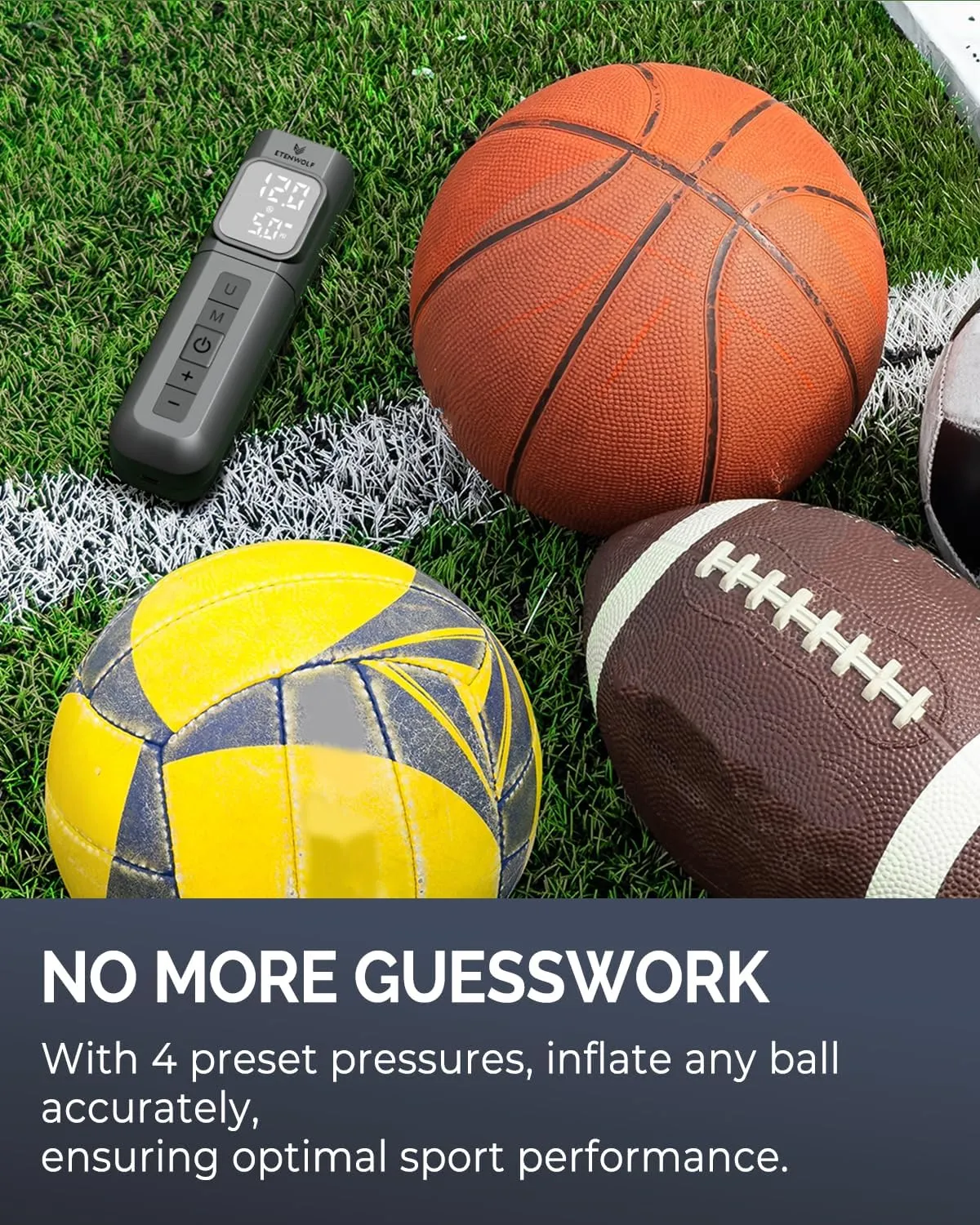 Gauge for Basketball Soccer Volleyball ETENWOLF P200 Electric dilate Ball Pump 2000mAh Sports Air Pump with Digital Pressure 