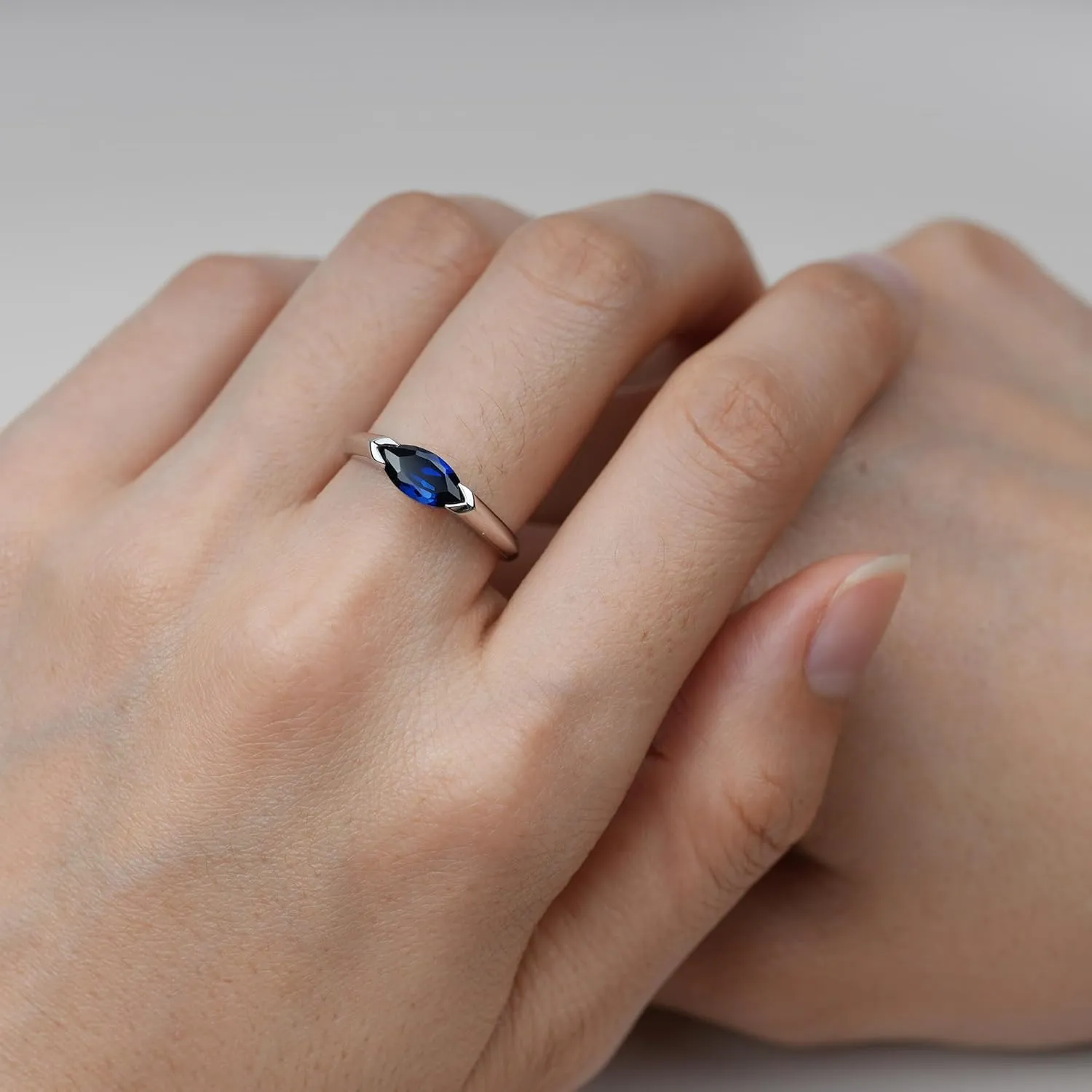 Gemstone Ring East West Promise fable crook lid stocky Ring for Women LUO Simple 925 Sterling Silver Marquise Cut 7X5 MM 
