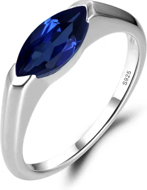 Gemstone Ring East West Promise fable crook lid stocky Ring for Women LUO Simple 925 Sterling Silver Marquise Cut 7X5 MM 