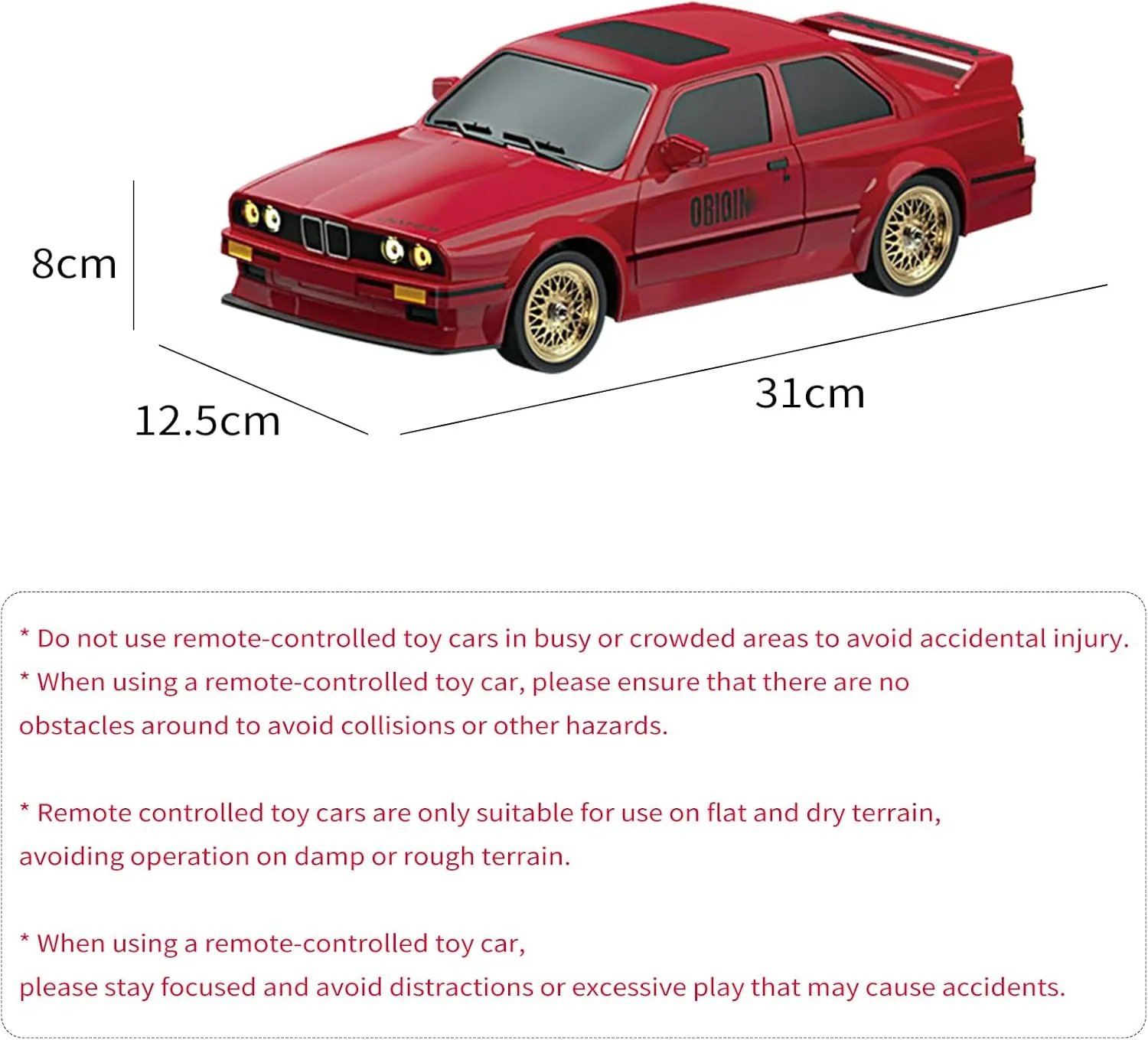 Gift for Boys, Girls, Kids Red 1:16 Scale RC Drift Car, 30KM/H 4WD 2.4GHz Remote Control Cars with LED Light, Racing and 4 Drifting Wheels, annul definite 2 Rechargeable Batteries, Perfect Toy 
