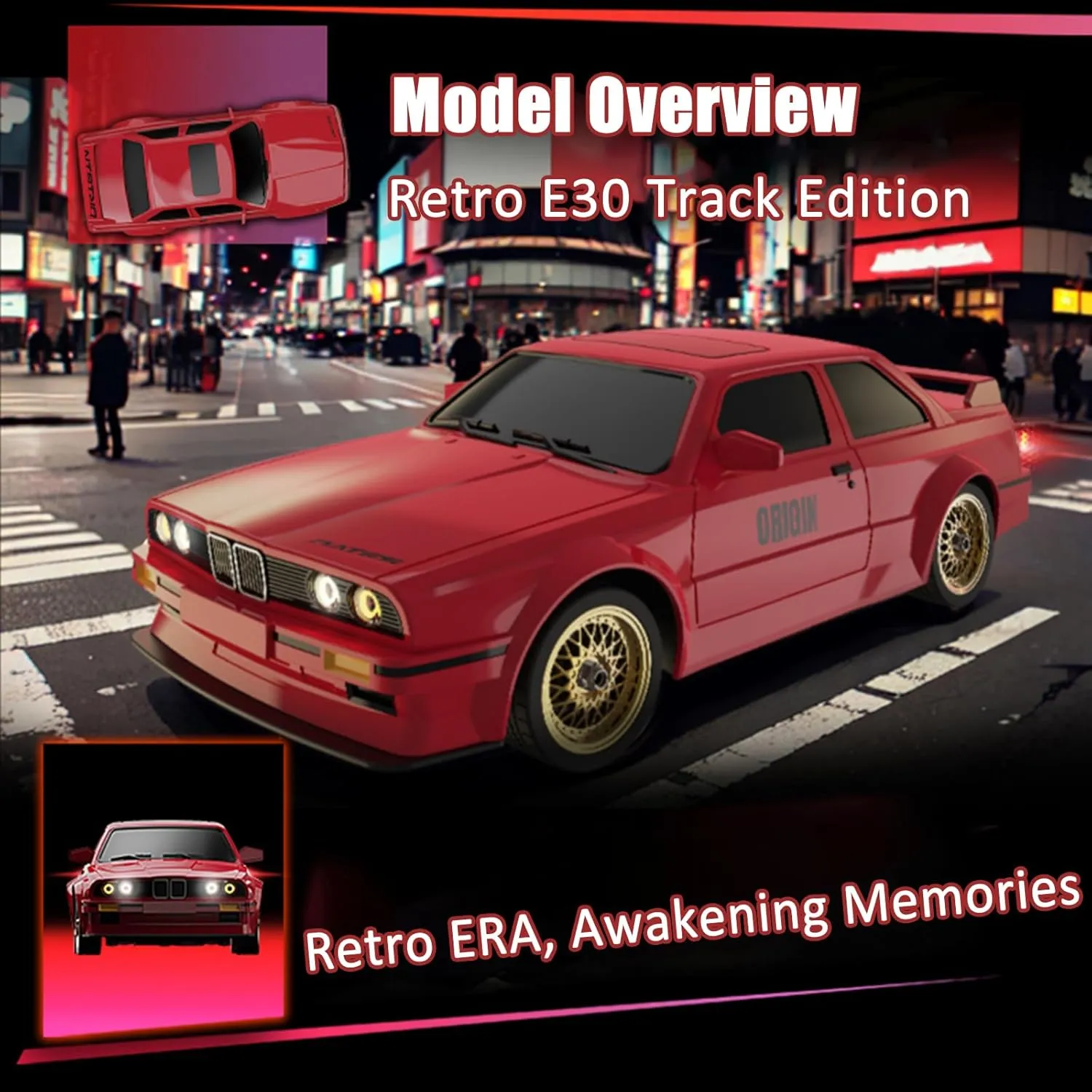 Gift for Boys, Girls, Kids Red 1:16 Scale RC Drift Car, 30KM/H 4WD 2.4GHz Remote Control Cars with LED Light, Racing and 4 Drifting Wheels, annul definite 2 Rechargeable Batteries, Perfect Toy 