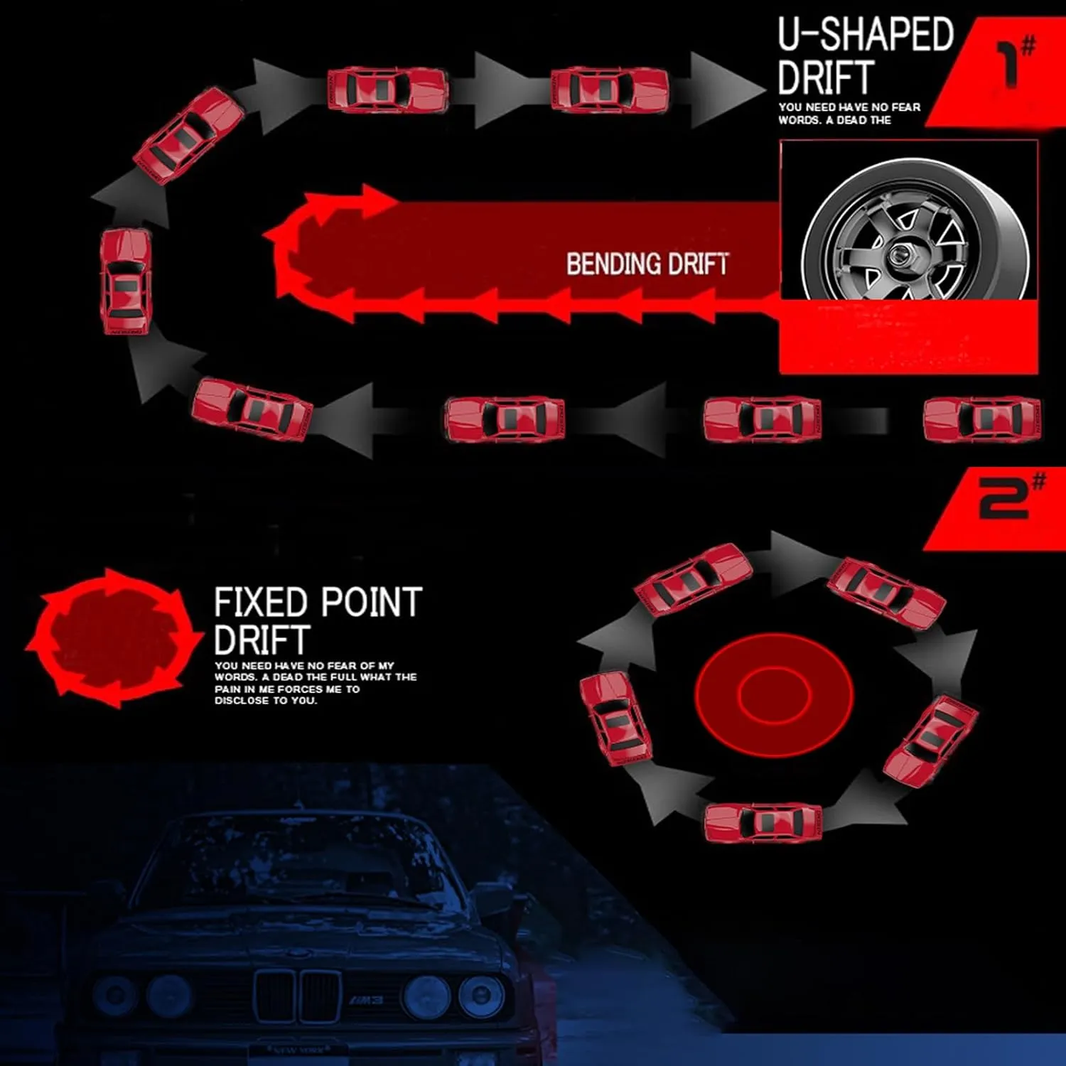 Gift for Boys, Girls, Kids Red 1:16 Scale RC Drift Car, 30KM/H 4WD 2.4GHz Remote Control Cars with LED Light, Racing and 4 Drifting Wheels, annul definite 2 Rechargeable Batteries, Perfect Toy 