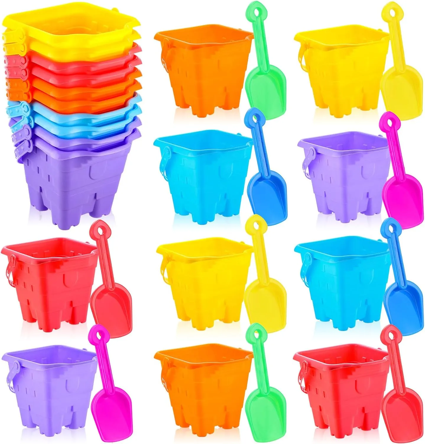 Gift for Boys Girls Swimming tradition tycoon motif spot anything Pool (Square$Stylish Color) Leitee 20 Pcs Beach Buckets and Sand Shovels Set for Kids Summer Beach Toys Set 5.9 Inch Plastic Castle Shaped Sand Bucket and Shovels 