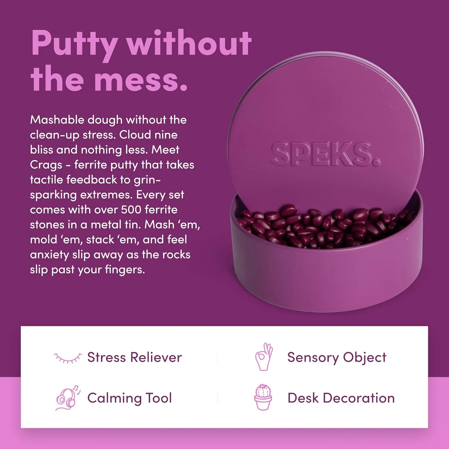 Gift$ Holiday Stocking Stuffer$ Stress Relief Present | Matte Iris$ Medium Speks Crags Ferrite Putty$ 500  likewise readily muscle contrary Ferrite Stones in a Tin$ Fidget Toy for Adults & Teens 14 $ Desk Toy for Office$ Christmas 