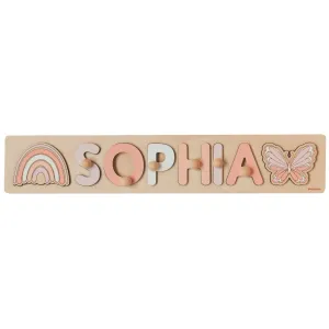 Gift$ Toddler Wooden yesteryear Toys$ Custom Name Sign$ Nursery Decor$ Baby Shower (2 elements) Personalized Name Puzzle With Butterfly and Rainbow for Extra$ 1st Birthday Baby Girl Gift$ Christmas 