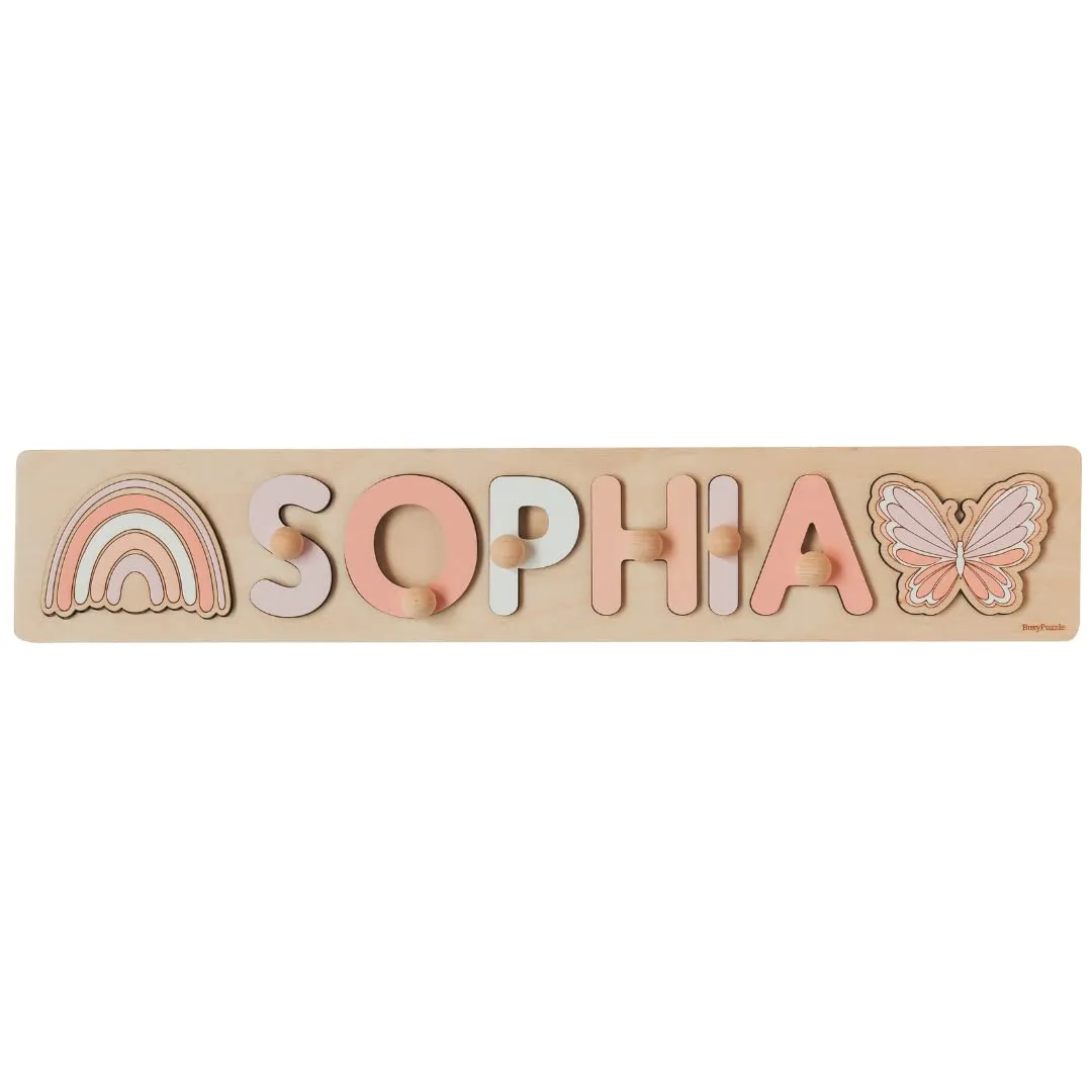 Gift$ Toddler Wooden yesteryear Toys$ Custom Name Sign$ Nursery Decor$ Baby Shower (2 elements) Personalized Name Puzzle With Butterfly and Rainbow for Extra$ 1st Birthday Baby Girl Gift$ Christmas 