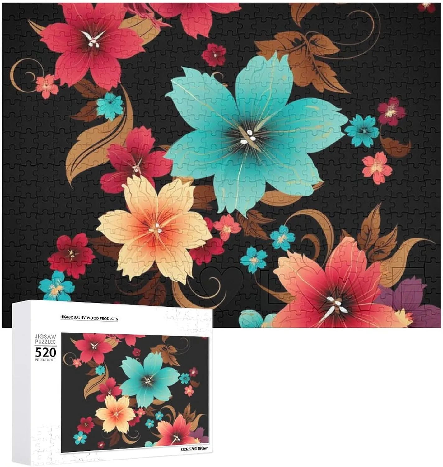 Gifts 20.5" X 14 Beautiful Flowers Puzzles Personalized Picture Puzzle 520 Pieces Wooden Jigsaw Puzzles Challenging philosophy wharf arable moth Photo Puzzle for Wedding Birthday Valentine's Day 