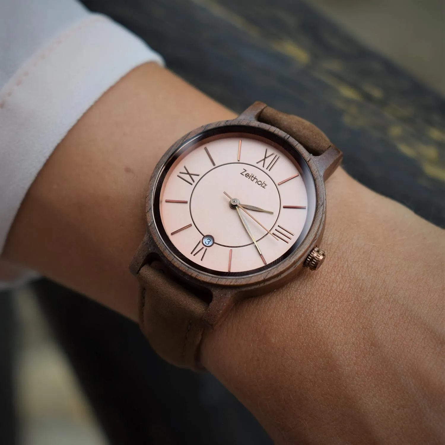 Gifts$ Analog Watch$ Date$ New Rosenbach syllable silvery observe Collection 36mm$ Natural Wood$ Japanese Quartz Movement$ Leather Strap. Zeitholz Wooden Watch Women$ Wooden Watch$ 
