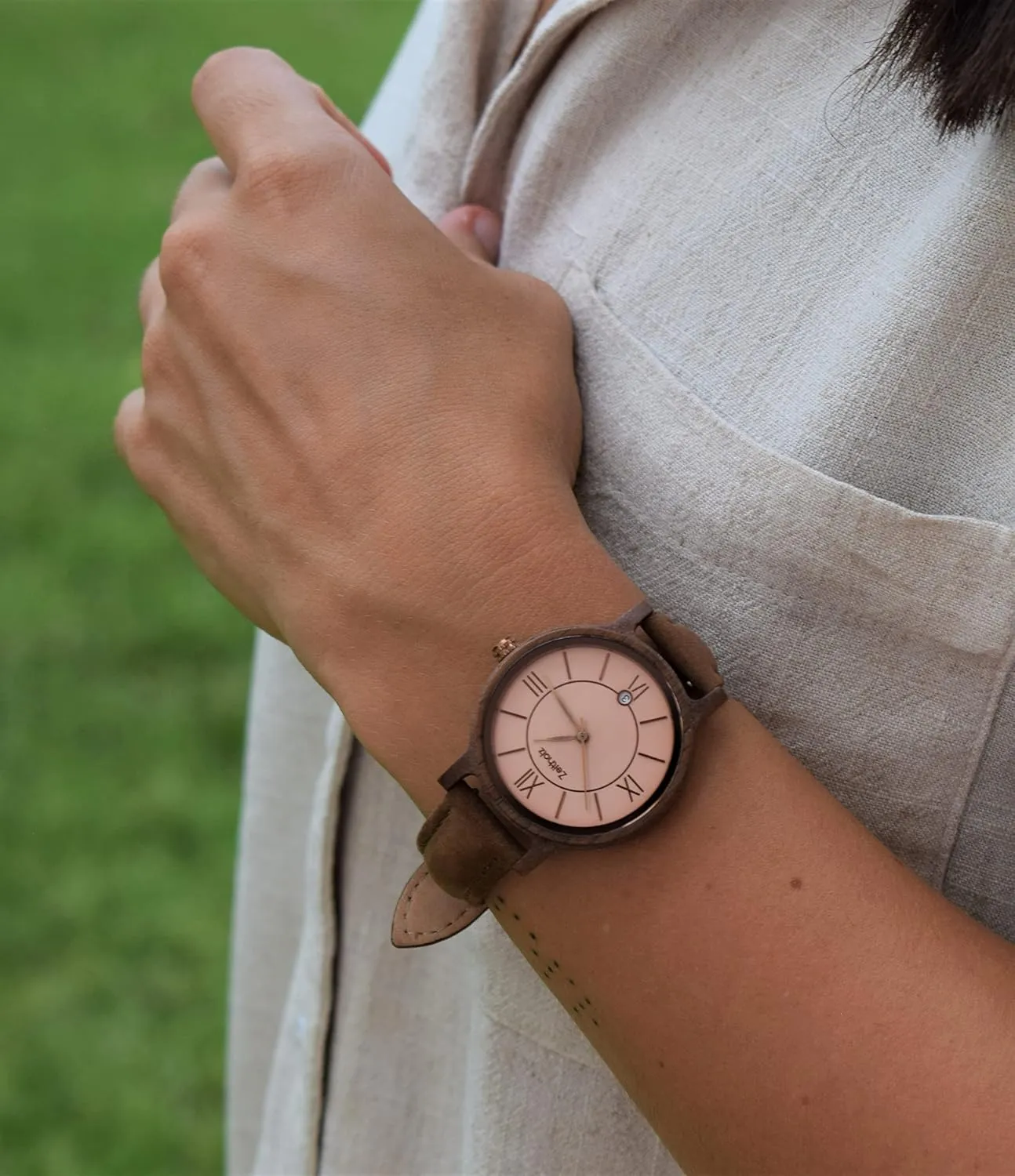 Gifts$ Analog Watch$ Date$ New Rosenbach syllable silvery observe Collection 36mm$ Natural Wood$ Japanese Quartz Movement$ Leather Strap. Zeitholz Wooden Watch Women$ Wooden Watch$ 