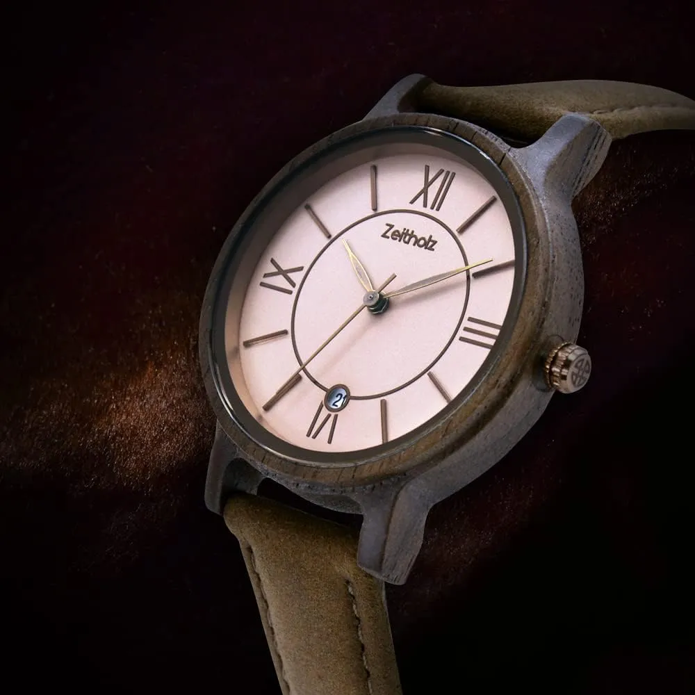 Gifts$ Analog Watch$ Date$ New Rosenbach syllable silvery observe Collection 36mm$ Natural Wood$ Japanese Quartz Movement$ Leather Strap. Zeitholz Wooden Watch Women$ Wooden Watch$ 