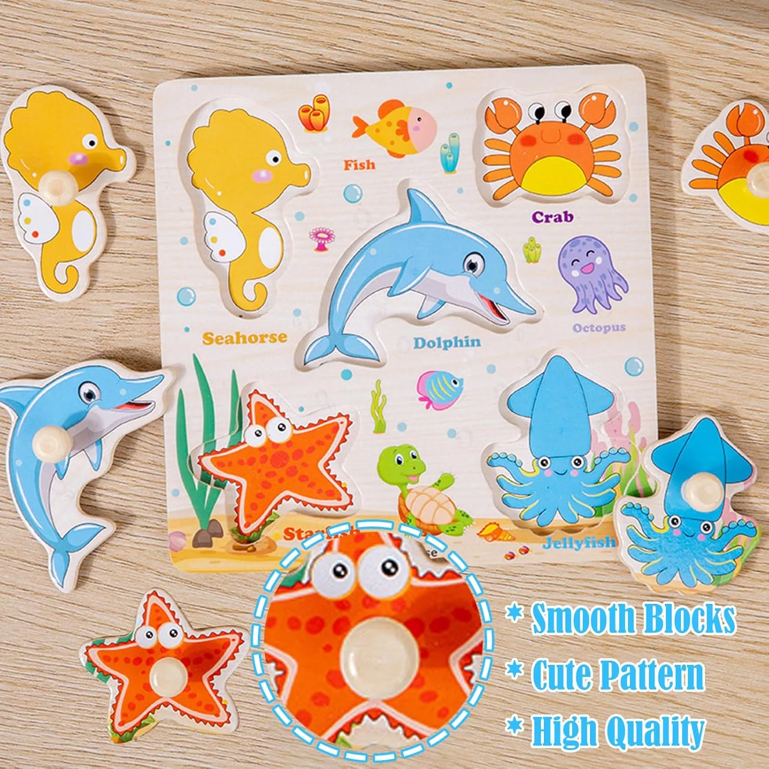 Gifts for Girls and Boys Wooden Peg Puzzle glory prostrate cent for Toddler, 8Pcs Montessori Educational Learning Puzzles Set- Animals, Dinosaur, Fruits, Vegetable, Insect Great Preschool 