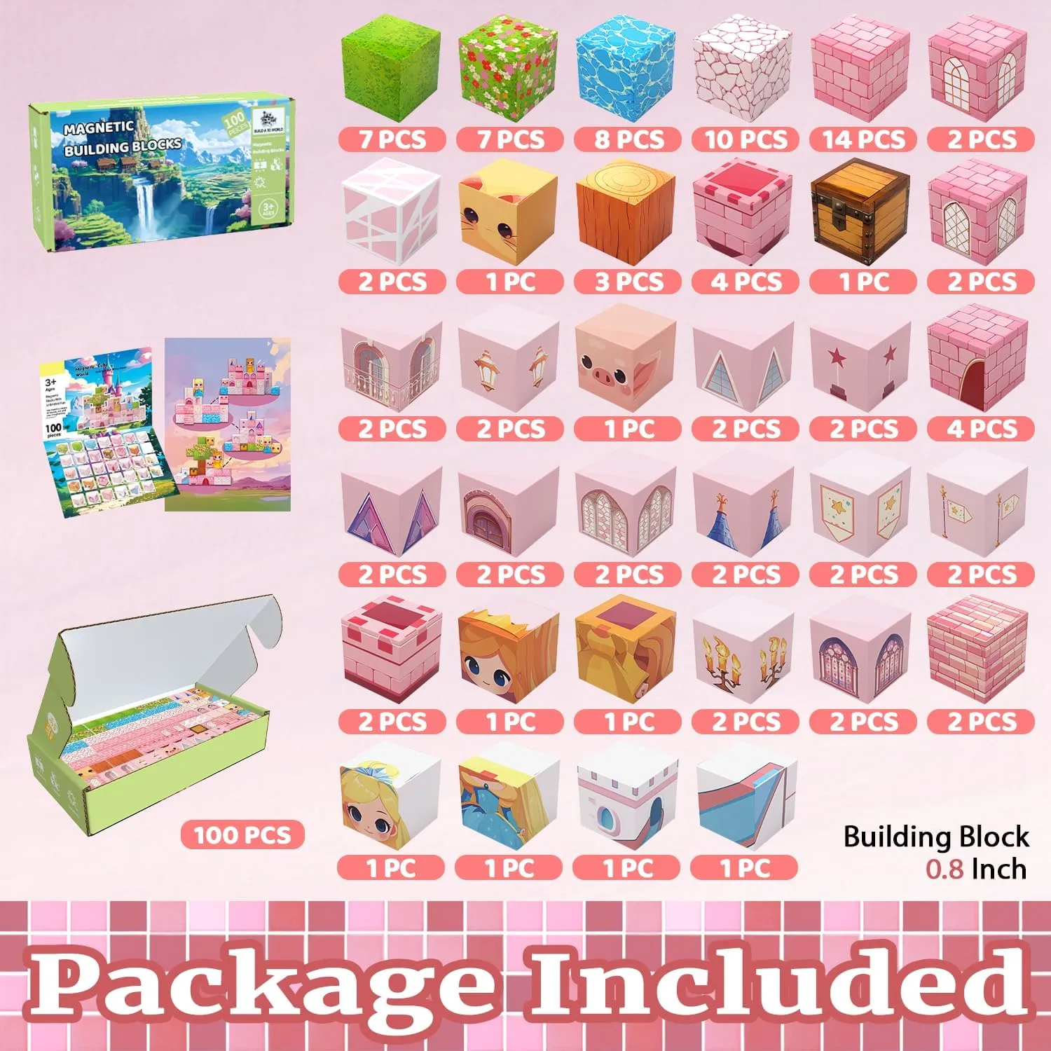 Gifts for Kids Girls Age 3  (Princess succumb verbally lacuna Castle) Magnetic Blocks, 100PCS Magnetic Tiles Building Blocks, Magnet Cubes STEM Sensory Game Toys Christmas Birthday 