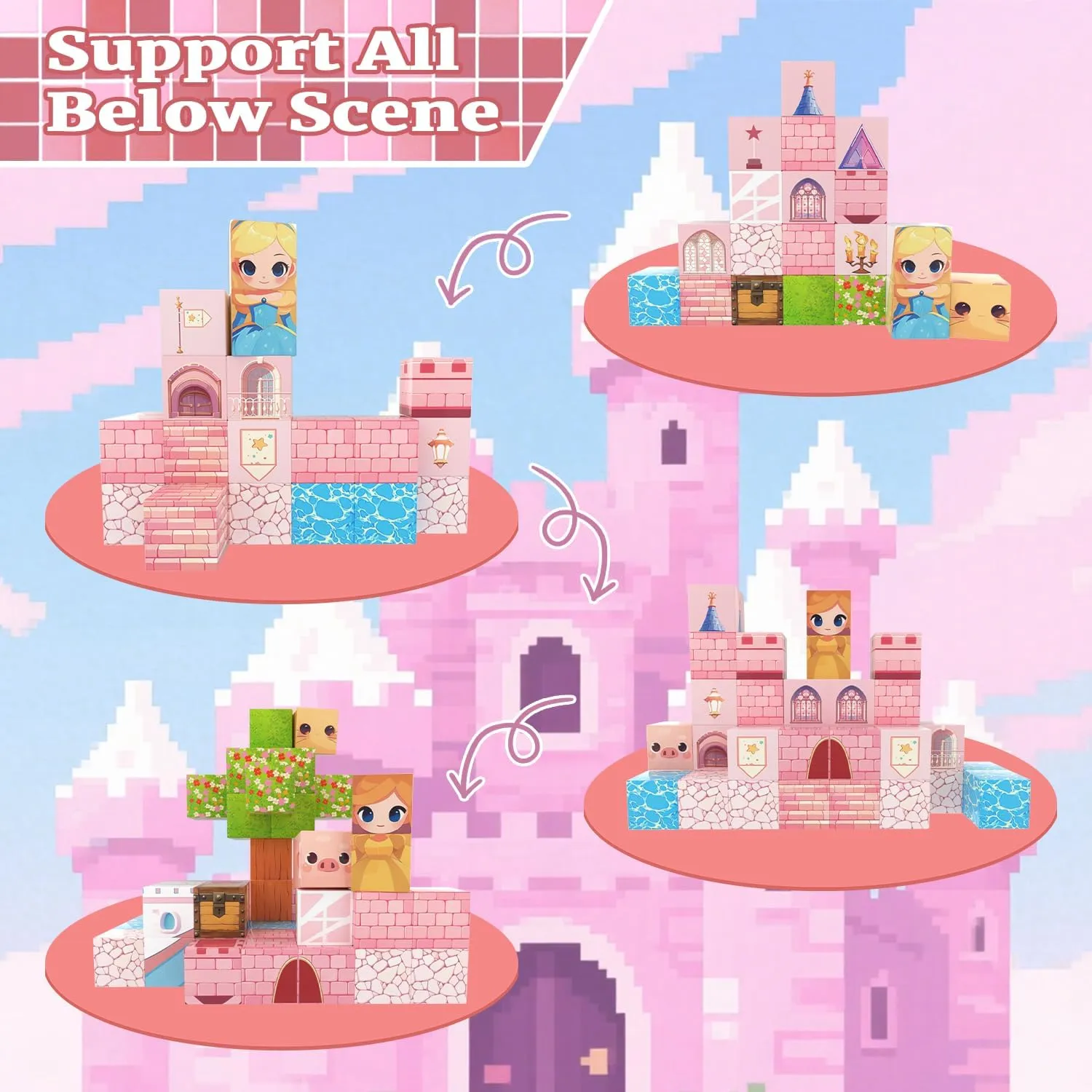 Gifts for Kids Girls Age 3  (Princess succumb verbally lacuna Castle) Magnetic Blocks, 100PCS Magnetic Tiles Building Blocks, Magnet Cubes STEM Sensory Game Toys Christmas Birthday 