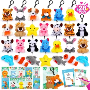 Gifts for Kids Girls Boys with Valentines Stuffed Animal Keychain Valentine Cards for Kids Classroom internationally Exchange Gifts Mini Animal Plush Toys Valentines Party Favor School Prizes 28 Packs Valentines Day 
