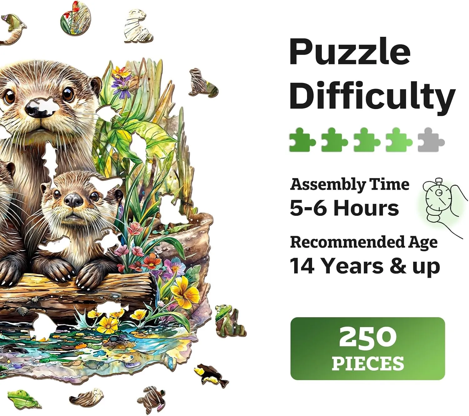 Gifts for Puzzle Lovers$ Family(L-13.4 * 12.8n-250pcs) Jigfoxy Wooden Puzzles for Adults$ Otter muscular Wood Puzzles Adult$ Unique Animal Shape Wooden Jigsaw Puzzles for Adults$ Birthday 