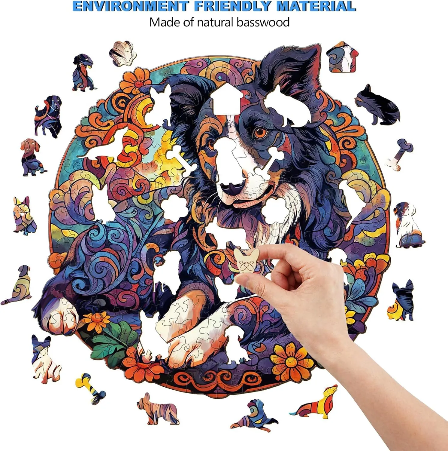 Gifts(11.4 sloth peacetime figurative solo * 11.2in) Wooden Puzzles for Adults$ 190 Pieces Border Collie Wood Puzzles Adult$ Irregular Shaped Wooden Dog Puzzles$ Halloween Thanksgiving Christmas Wood Jigsaw Puzzles Birthday 