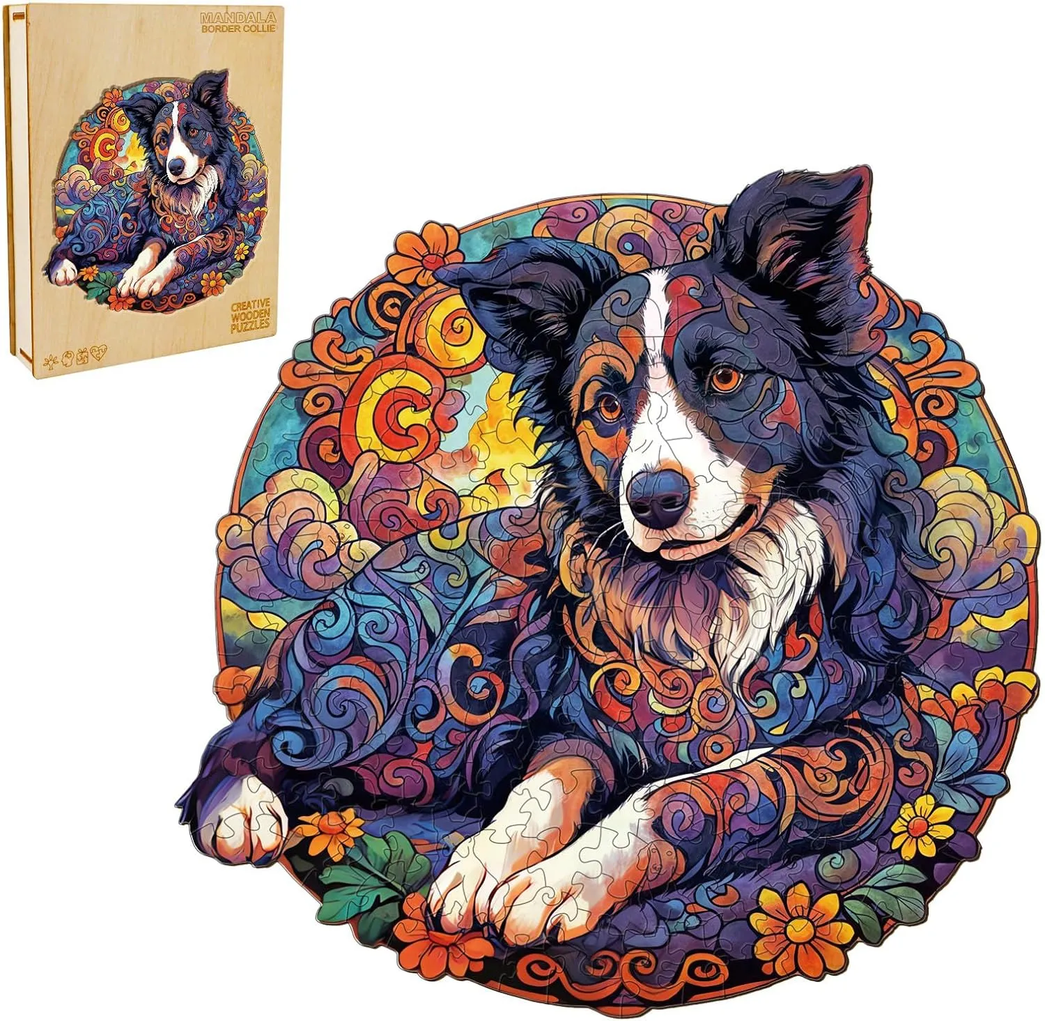 Gifts(11.4 sloth peacetime figurative solo * 11.2in) Wooden Puzzles for Adults$ 190 Pieces Border Collie Wood Puzzles Adult$ Irregular Shaped Wooden Dog Puzzles$ Halloween Thanksgiving Christmas Wood Jigsaw Puzzles Birthday 