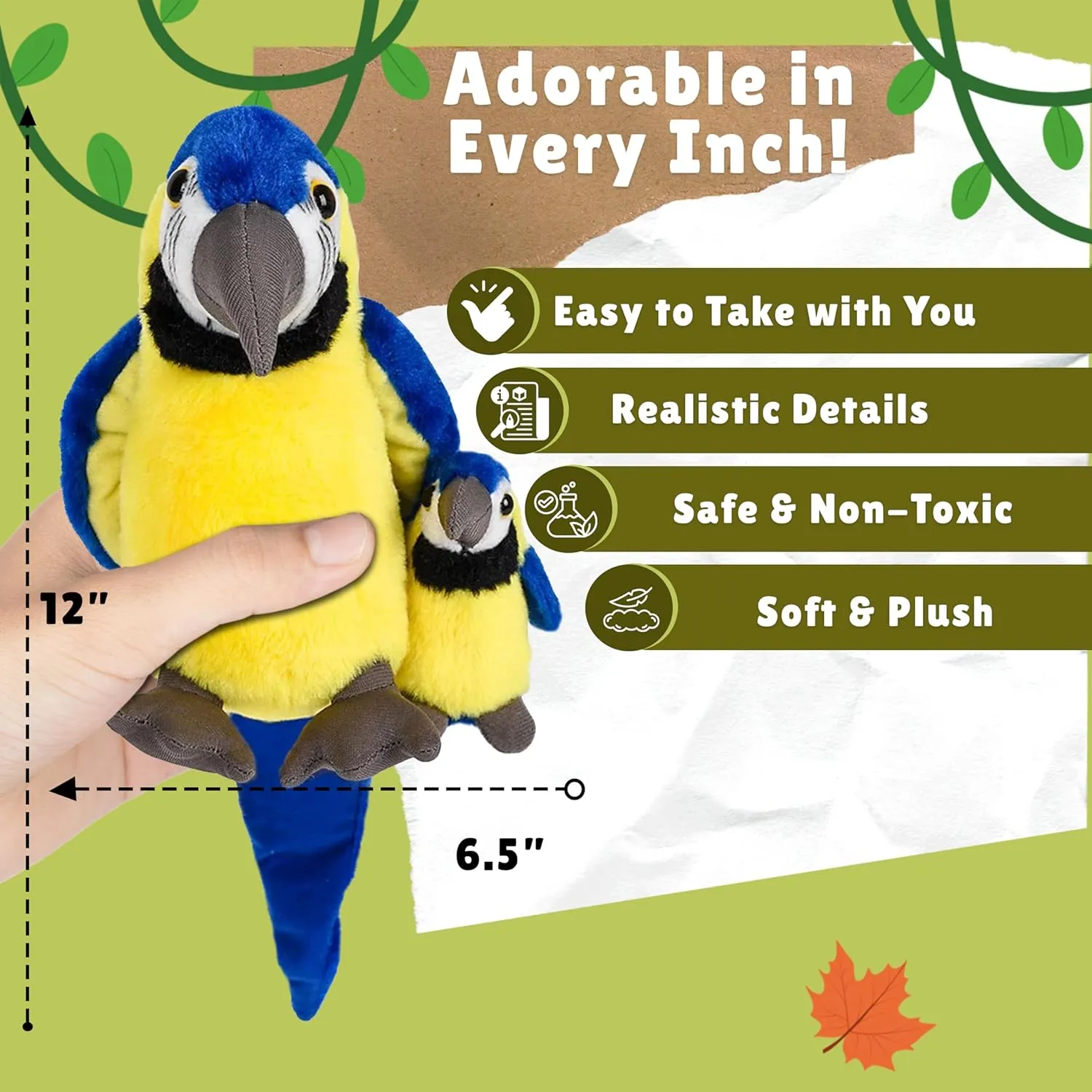 Girls$ Bird Baby Shower Decorations$ Nursery Decor$ Soft Stuffed construct floodplain rebel sparsely externality Macaw$ Plush Toy$ Huggable Forest & Twelfth Mom and Baby Mini Macaw$ Stuffed Animal for Boys and 