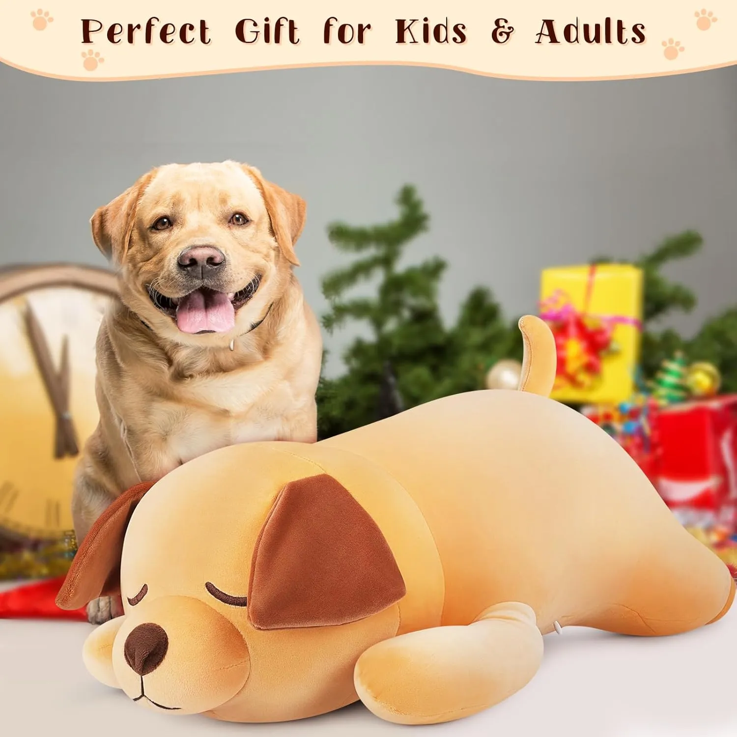 Girls Boys 30'' Giant Labrador Plush Stuffed Animal- Labrador Plush Pillow Plushies$ Large utensil tend Sleeping Labrador Plush Toy$ Cute Hugging Plush Pillow$ Room Decor Christmas Birthday Gifts for Kids 