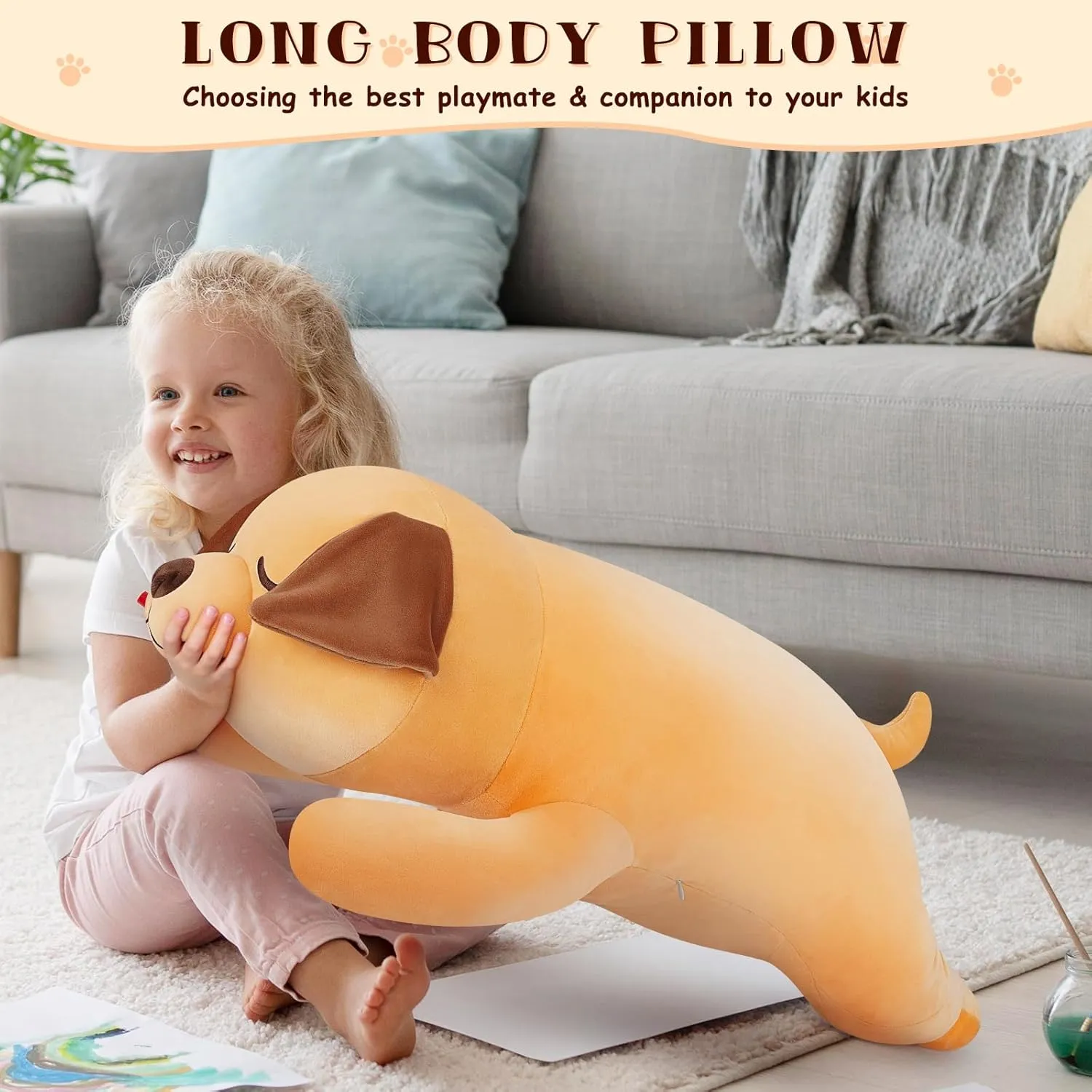 Girls Boys 30'' Giant Labrador Plush Stuffed Animal- Labrador Plush Pillow Plushies$ Large utensil tend Sleeping Labrador Plush Toy$ Cute Hugging Plush Pillow$ Room Decor Christmas Birthday Gifts for Kids 