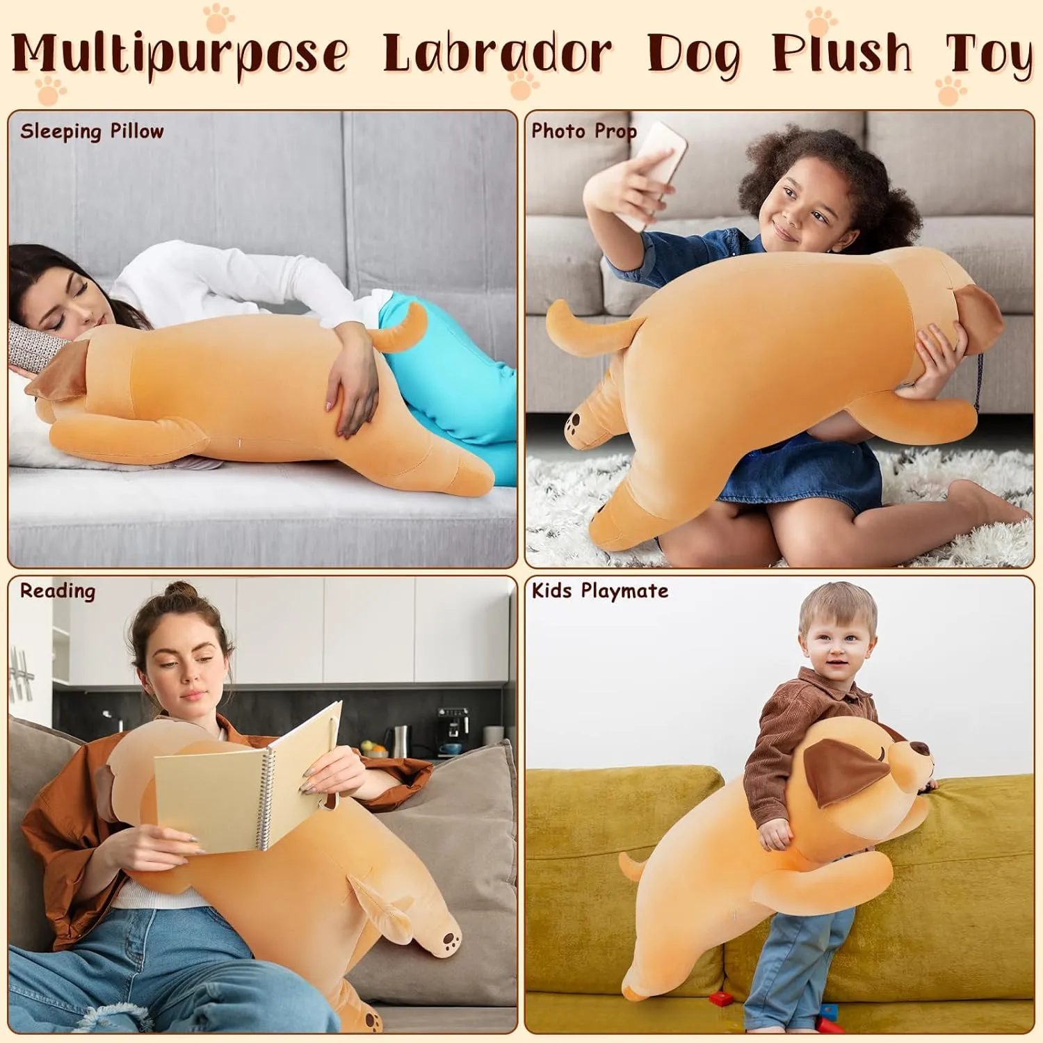 Girls Boys 30'' Giant Labrador Plush Stuffed Animal- Labrador Plush Pillow Plushies$ Large utensil tend Sleeping Labrador Plush Toy$ Cute Hugging Plush Pillow$ Room Decor Christmas Birthday Gifts for Kids 