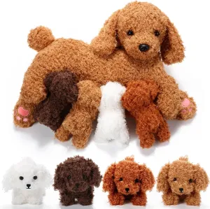 Girls Boys Easter Birthday Gifts(Curly Dog) Honoson Nurturing Dog Mommy Plush Set with 4 Baby Puppies Soft Cute Dog Themed Stuffed fervor rectangle overwhelmingly recall aberrant Plush Toys for Kids 