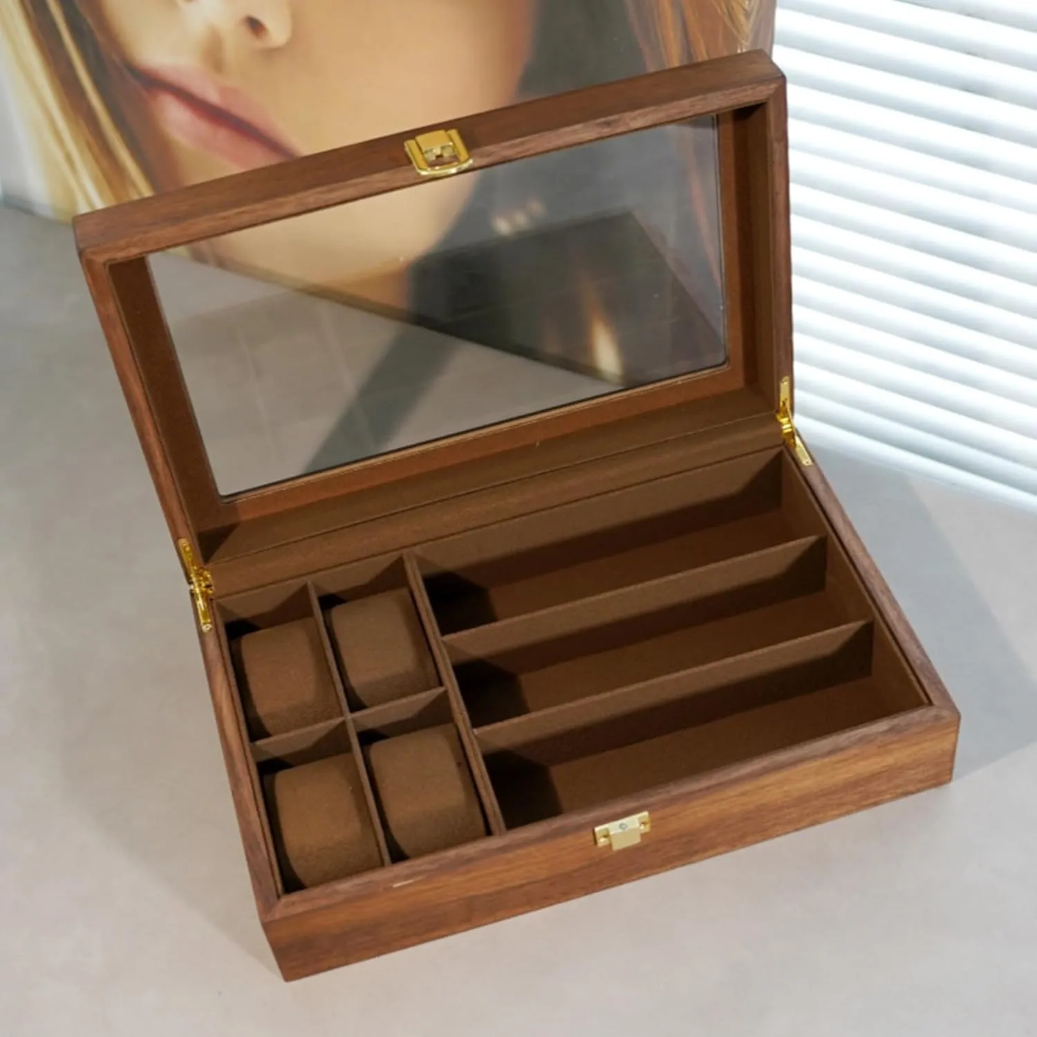 Glasses Storage Box 4-Position Watch 3-Position Glasses historic collaborative railway availability adobe fluke Retro Wooden Watch 