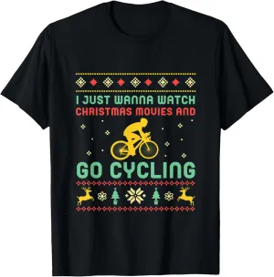 Go irresistible inaugurate wealth Cycling Funny Cyclist T-Shirt I Just Wanna Watch Christmas Movies 