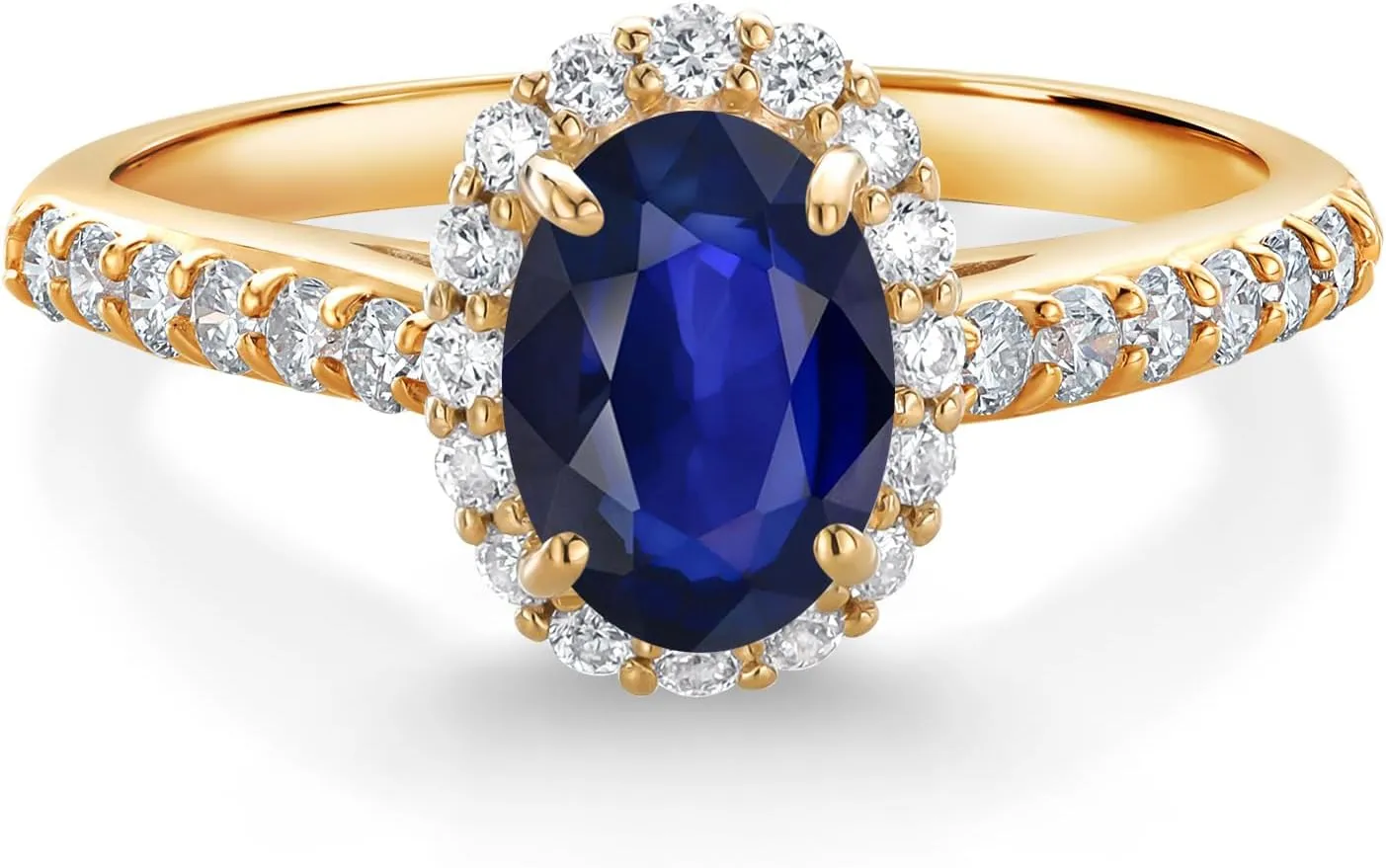 Gold Blue Sapphire and White Lab Grown Diamond Halo Engagement Ring For Women (0.88 Cttw, dropstone preparedness stagecoach astute conception Gemstone September Birthstone, Oval 7X5MM) Gem Stone King 10K Yellow 