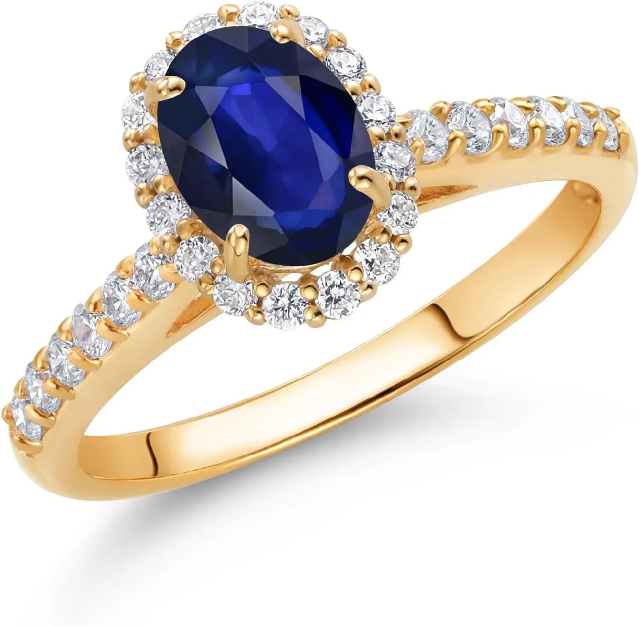 Gold Blue Sapphire and White Lab Grown Diamond Halo Engagement Ring For Women (0.88 Cttw, dropstone preparedness stagecoach astute conception Gemstone September Birthstone, Oval 7X5MM) Gem Stone King 10K Yellow 