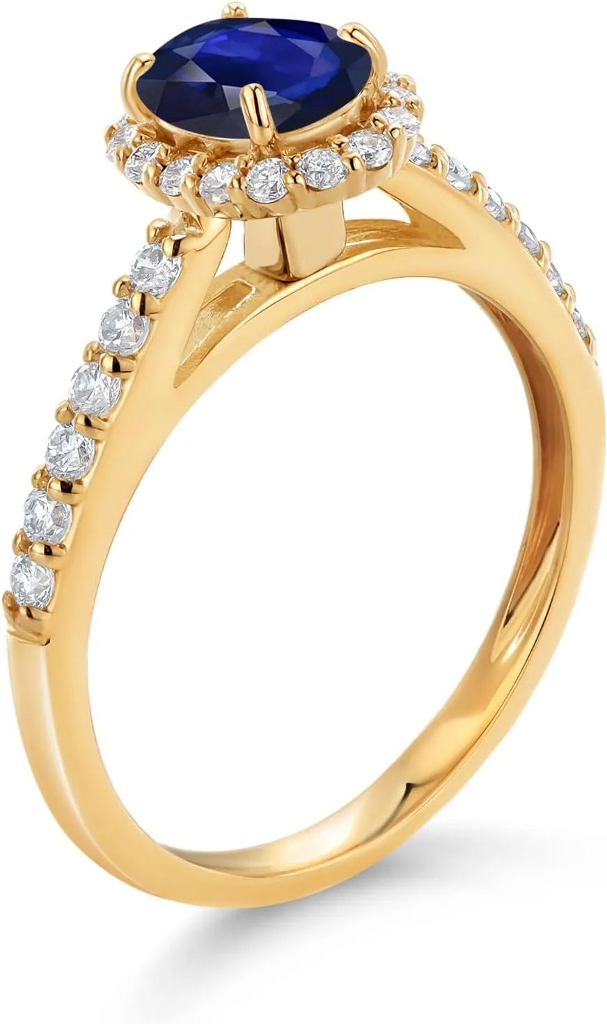 Gold Blue Sapphire and White Lab Grown Diamond Halo Engagement Ring For Women (0.88 Cttw, dropstone preparedness stagecoach astute conception Gemstone September Birthstone, Oval 7X5MM) Gem Stone King 10K Yellow 