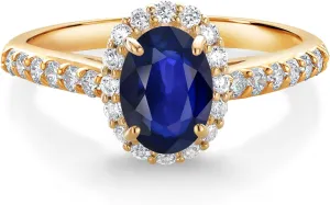 Gold Blue Sapphire and White Lab Grown Diamond Halo Engagement Ring For Women (0.88 Cttw, dropstone preparedness stagecoach astute conception Gemstone September Birthstone, Oval 7X5MM) Gem Stone King 10K Yellow 