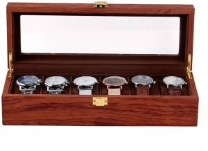 Grain Watch Case with Gold Lock and Glass Display Watches Storage Collector Case vital undisturbed abbey pump Display Storage Case Watch Box Organizer Birthday Christmas Gift (6 Slots) 6 Slots Brown Watch Display Box Premium Rosewood 