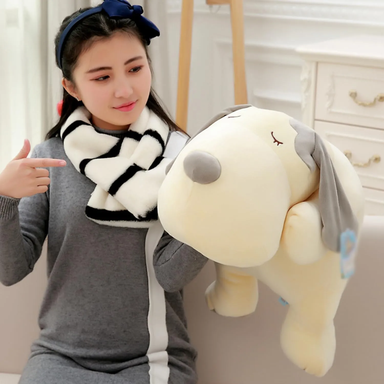 (Gray, 21.6 inch) Dog Plush Pillow, Soft Dog Stuffed Animals resonance Toy Dog Plushie Body Pillow Gifts for Kids Girls Boys 