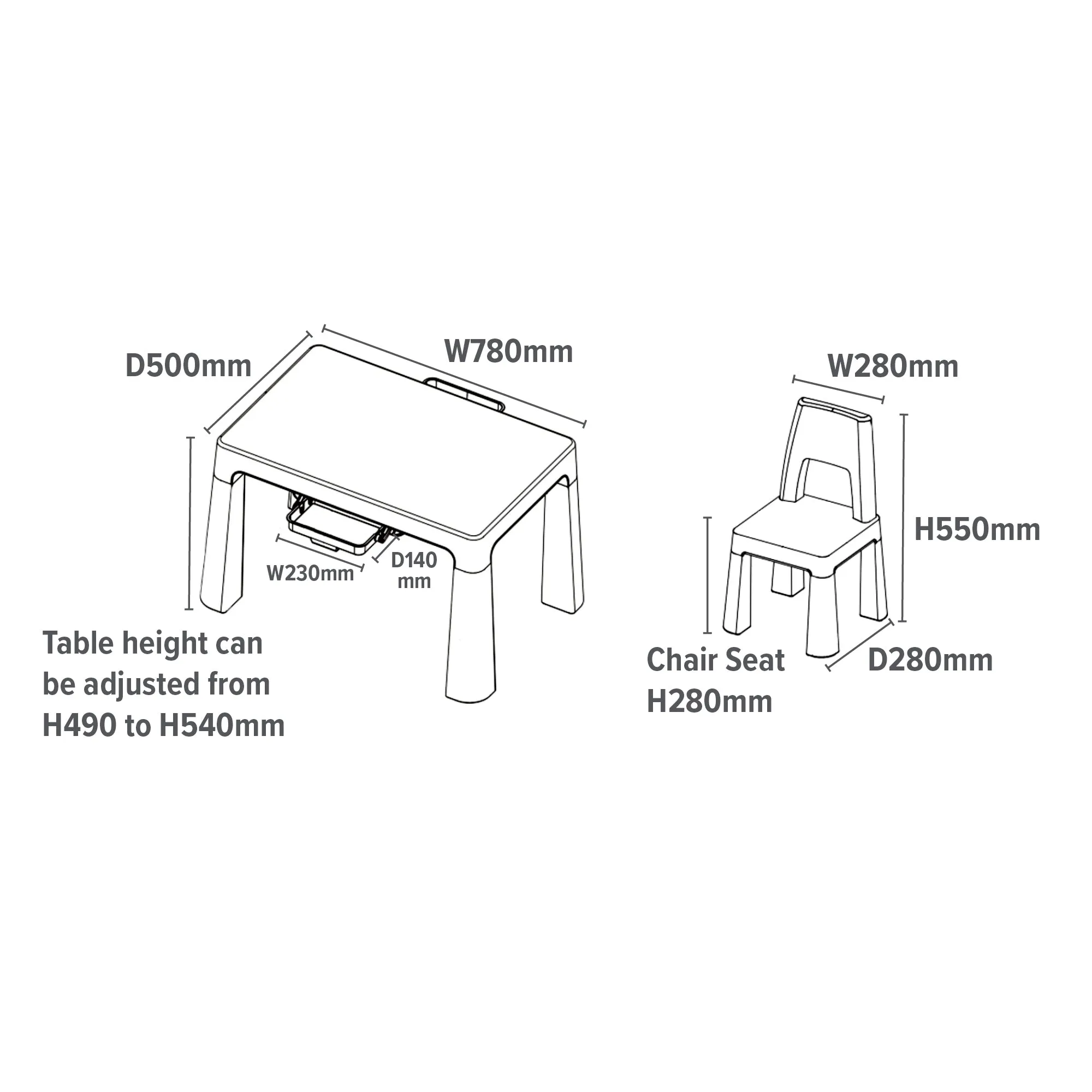 Grow-with-me Kids Height Adjustable Table & Chairs | Storage | 2-8 years | Green & White