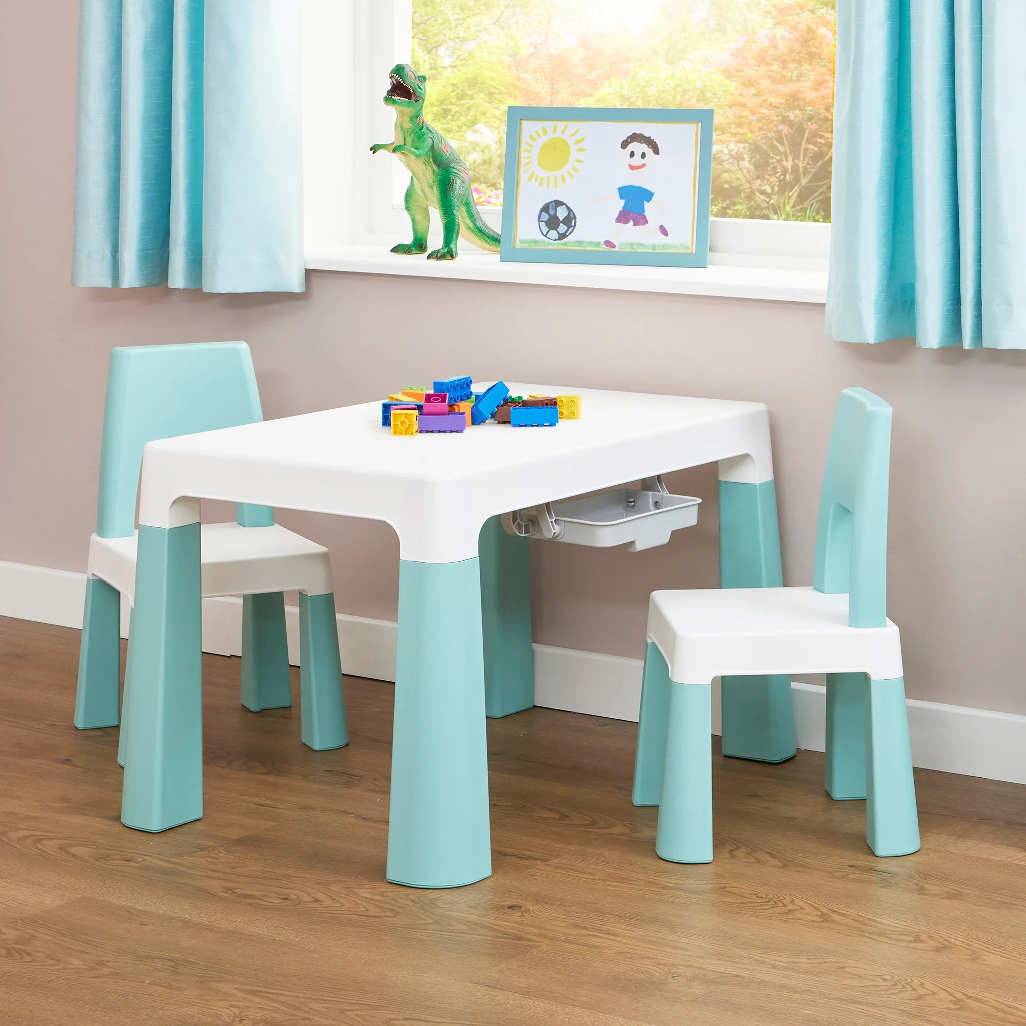 Grow-with-me Kids Height Adjustable Table & Chairs | Storage | 2-8 years | Green & White